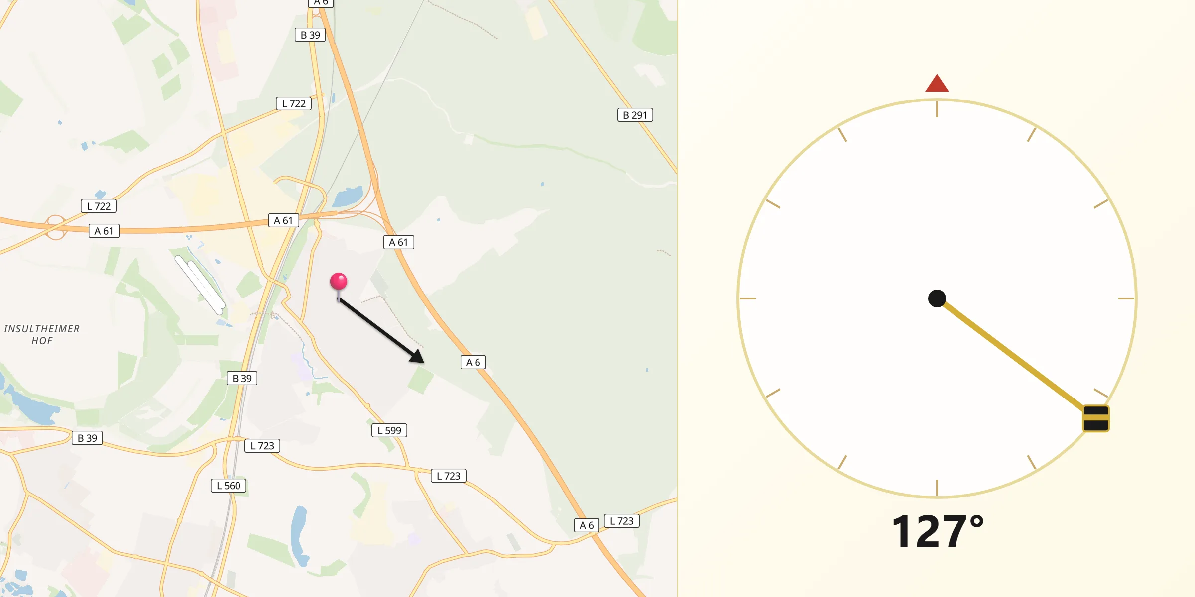 Qibla-Richtung von Hockenheim