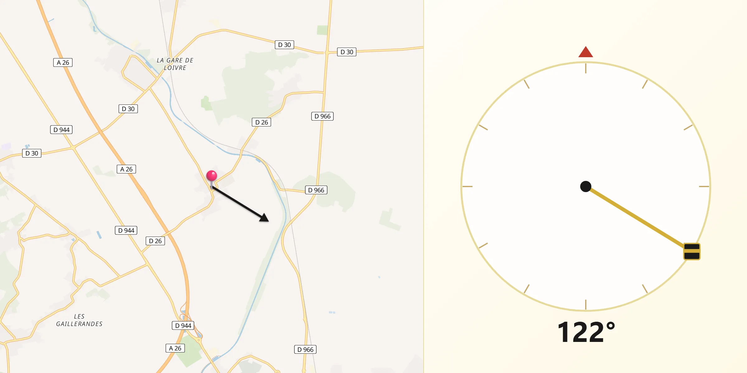 Direction vers la Qibla depuis Courcy