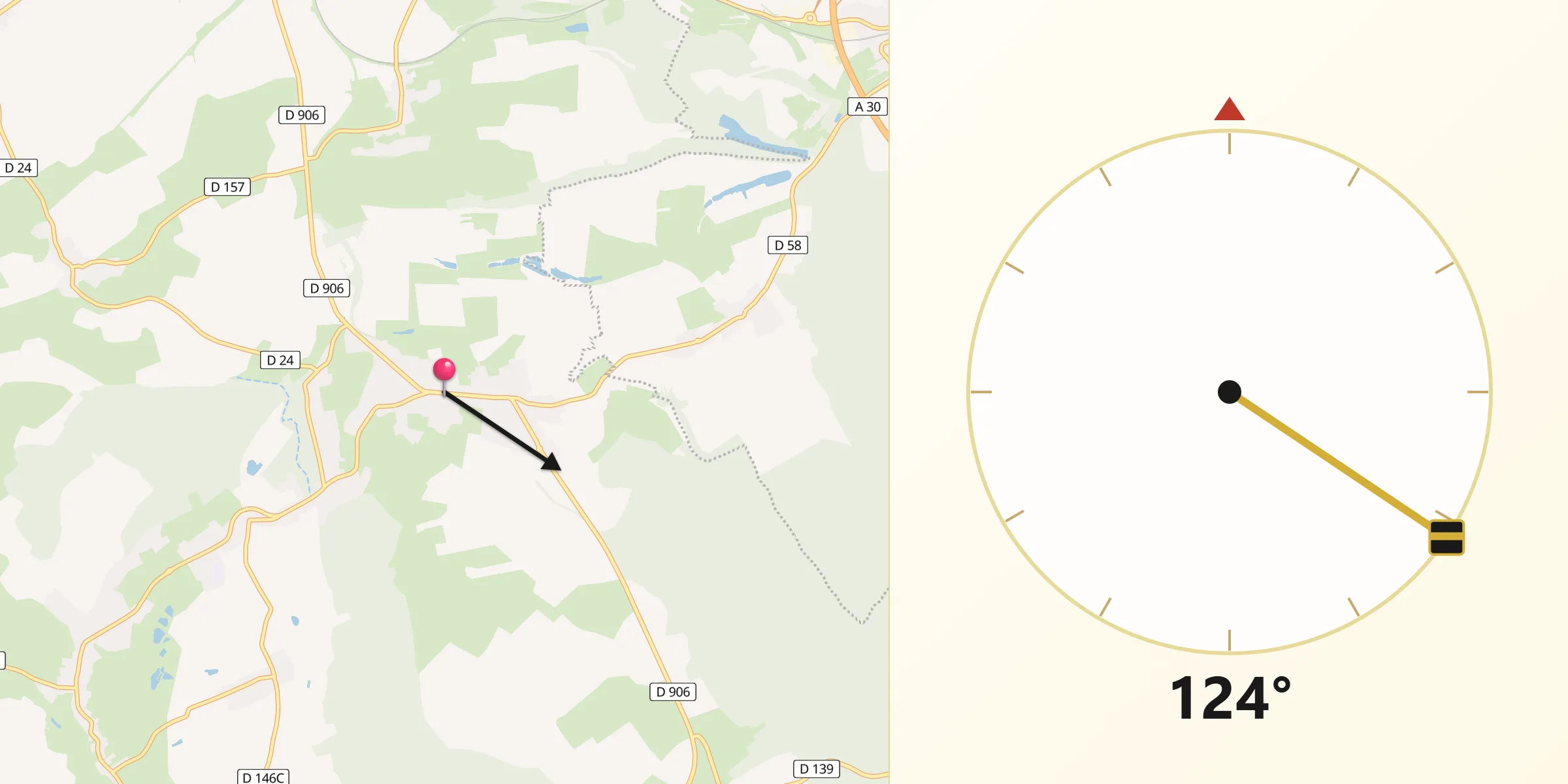 Direction vers la Qibla depuis Trieux
