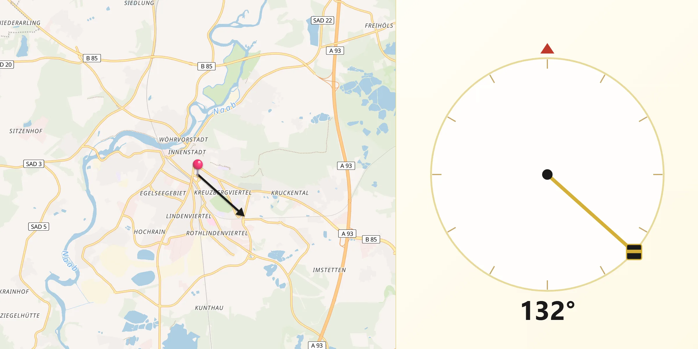 Qibla-Richtung von Schwandorf in Bayern