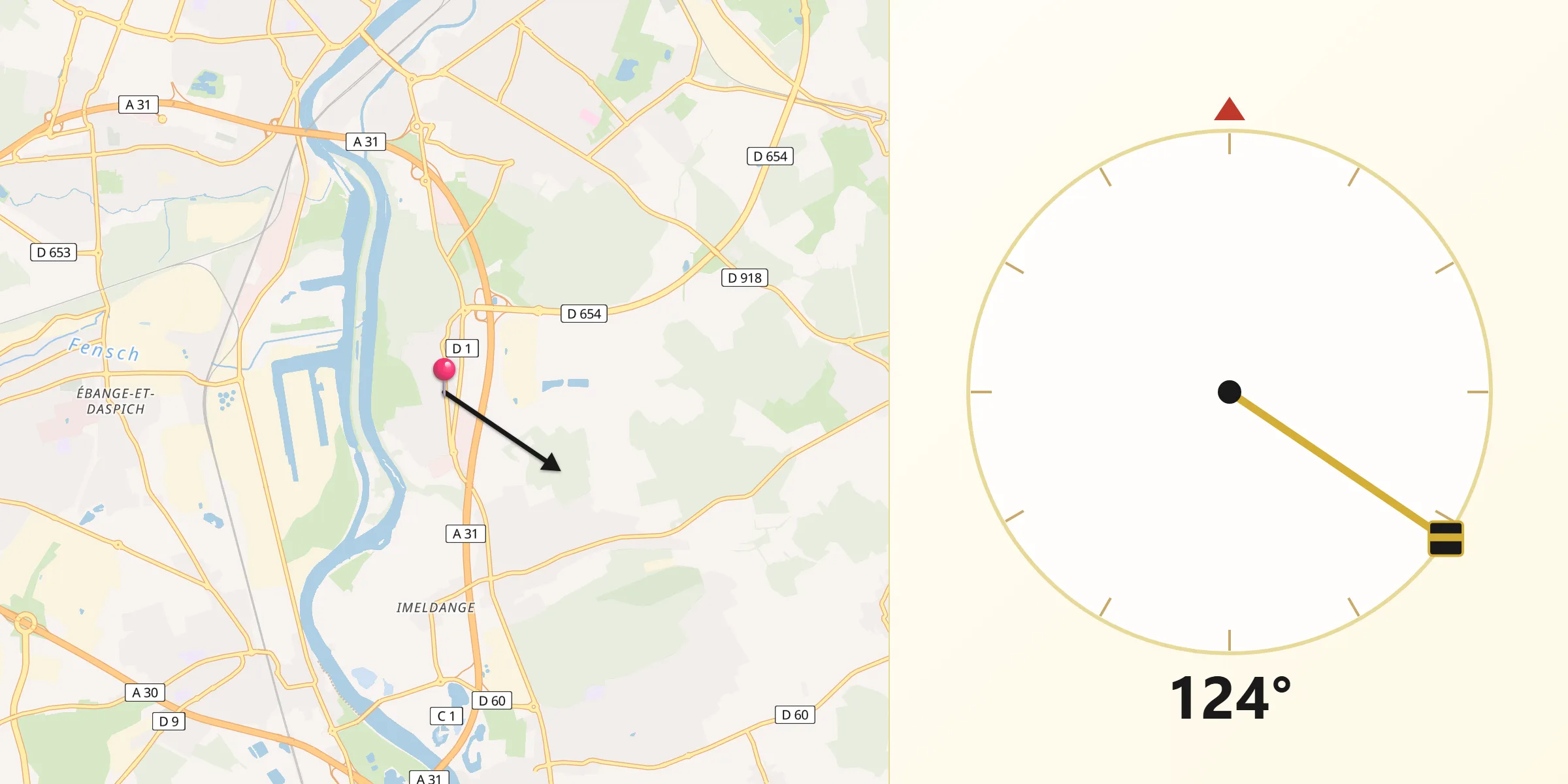 Direction vers la Qibla depuis Illange