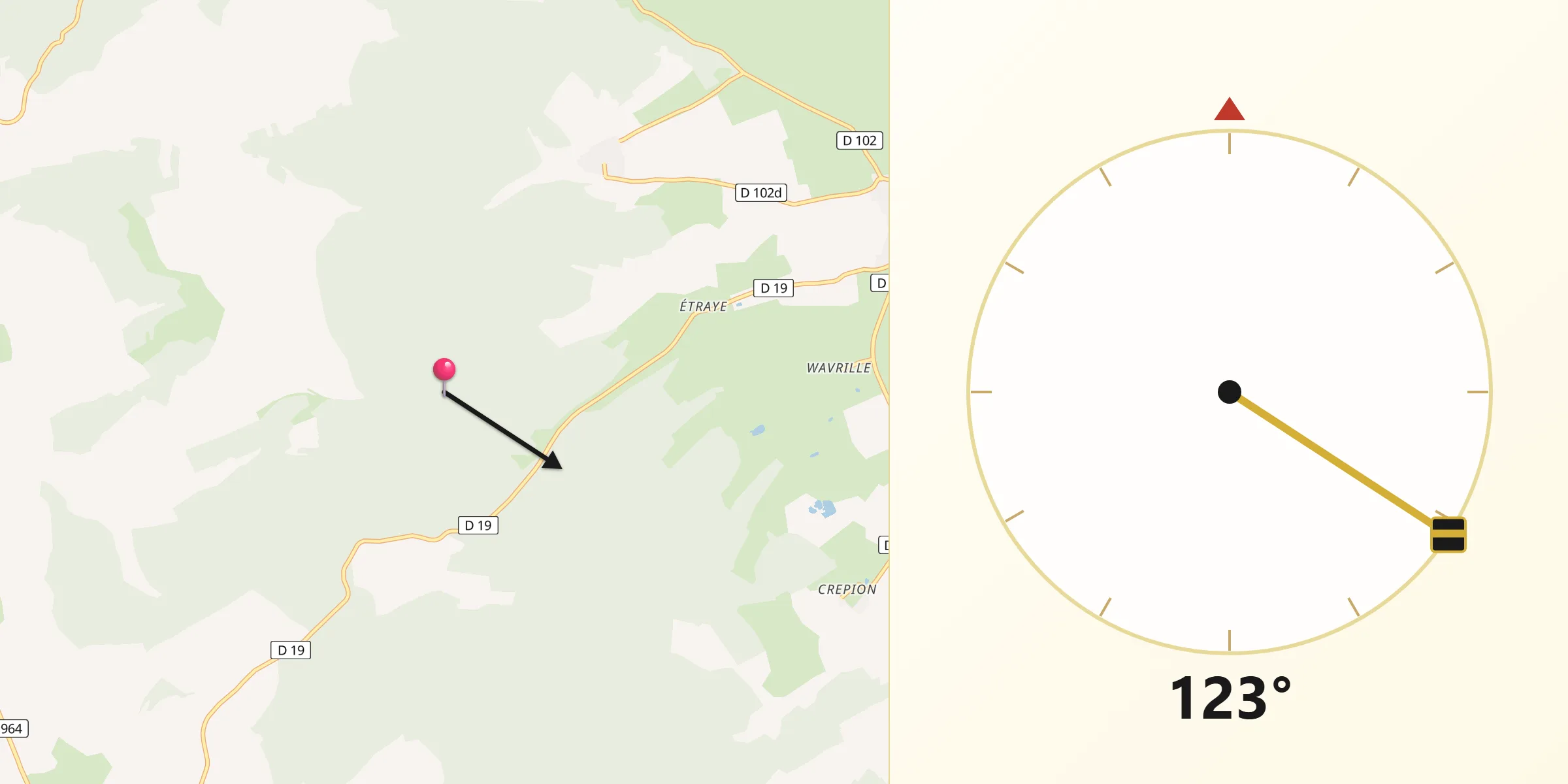 Direction vers la Qibla depuis Étraye