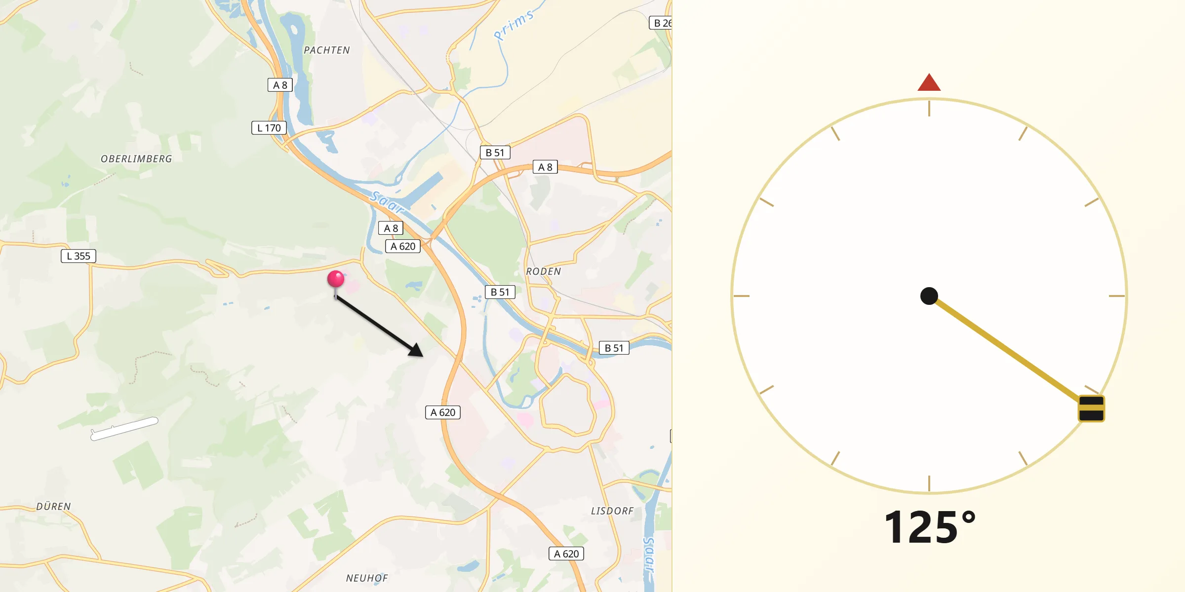 Qibla-Richtung von Wallerfangen