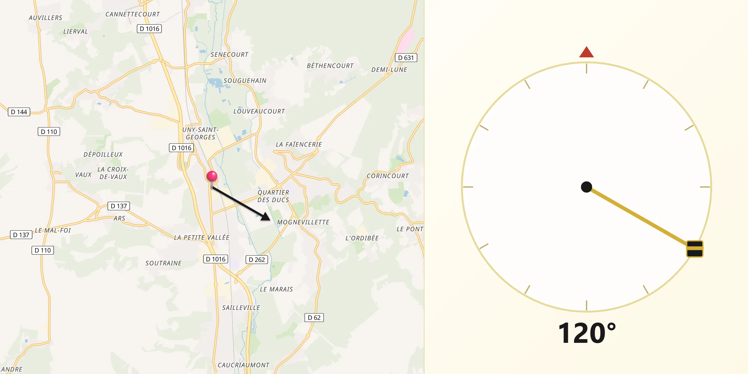 Direction vers la Qibla depuis Rantigny