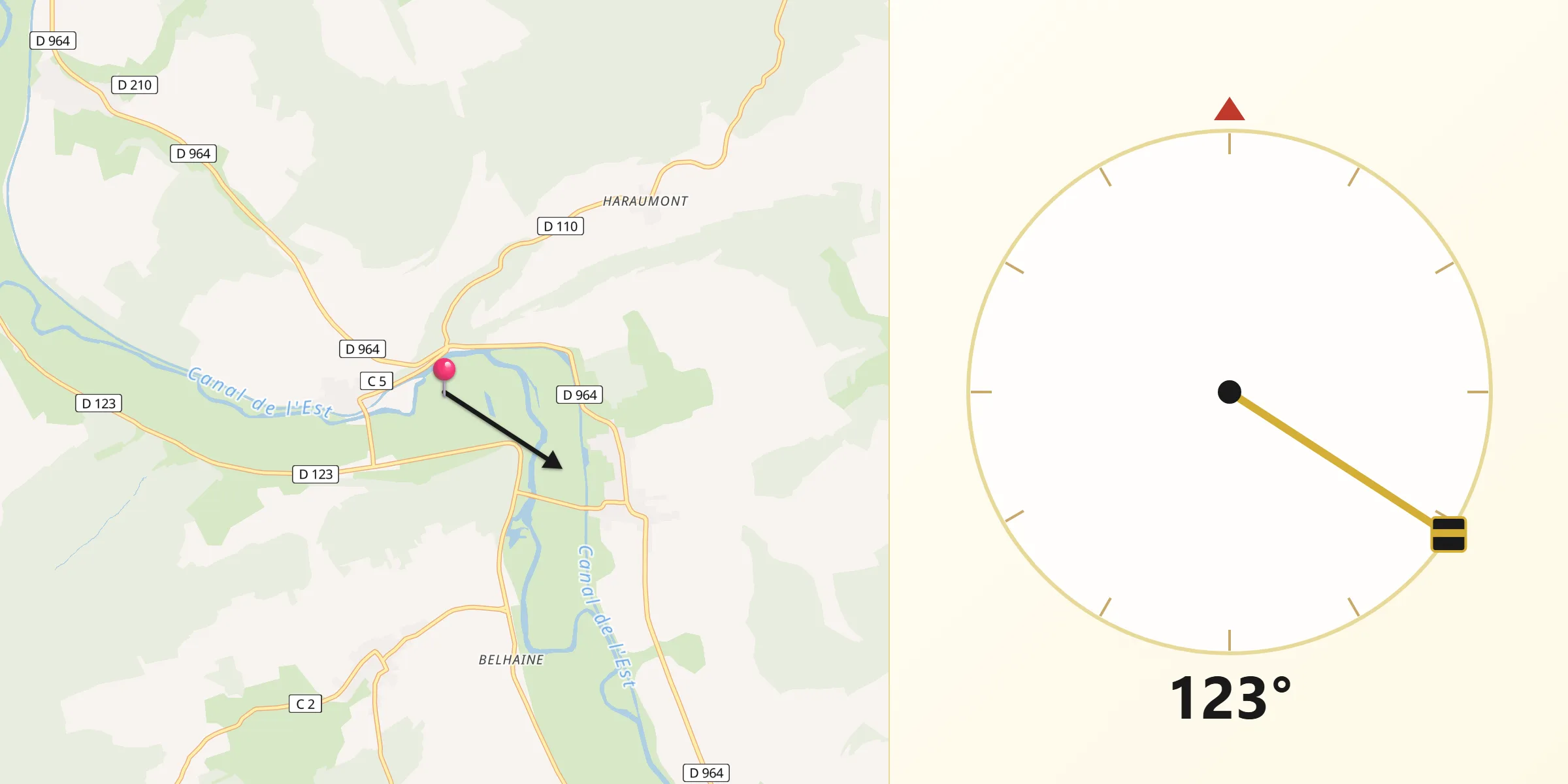 Direction vers la Qibla depuis Sivry-sur-Meuse