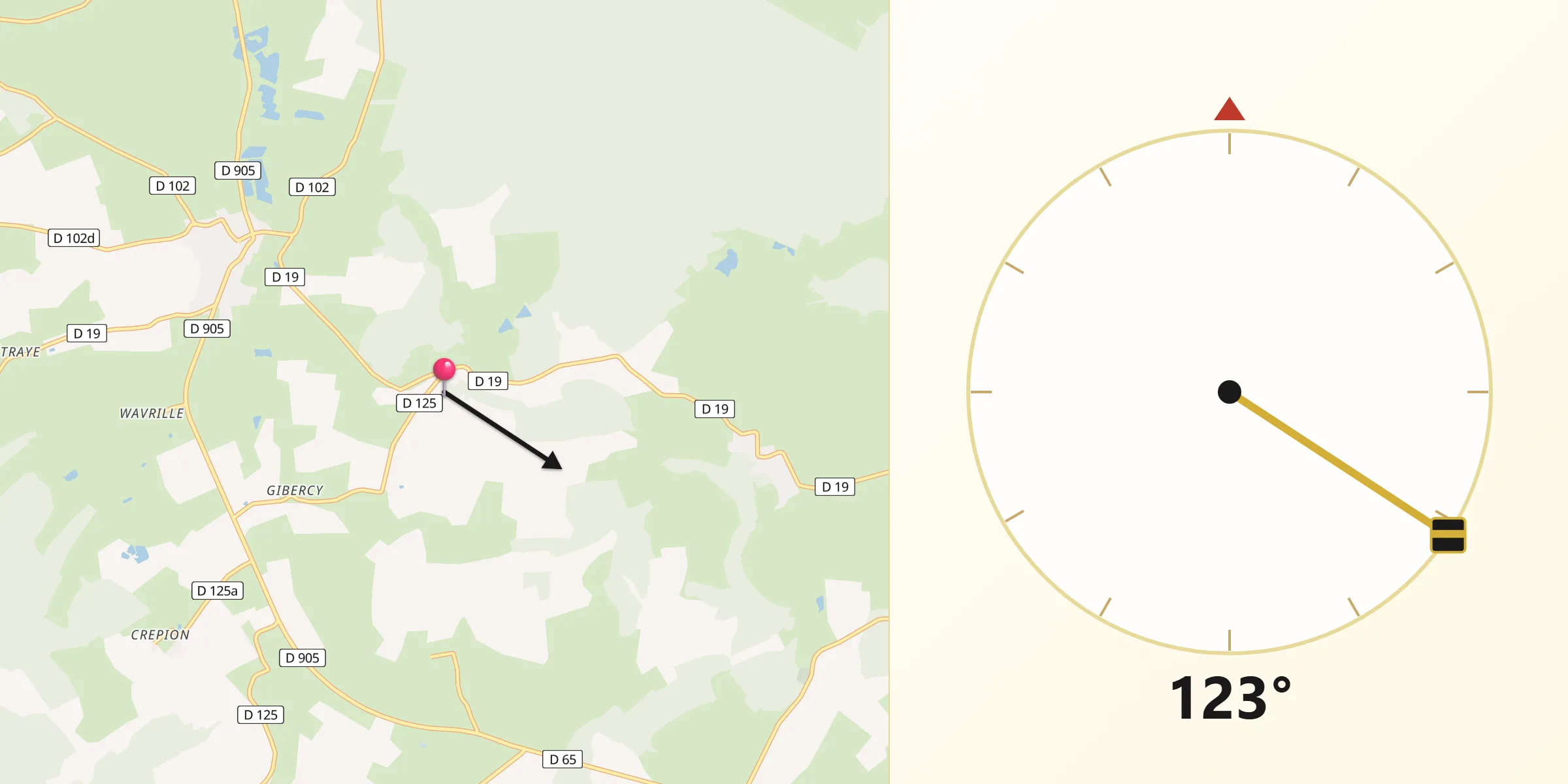 Direction vers la Qibla depuis Romagne-sous-les-Côtes