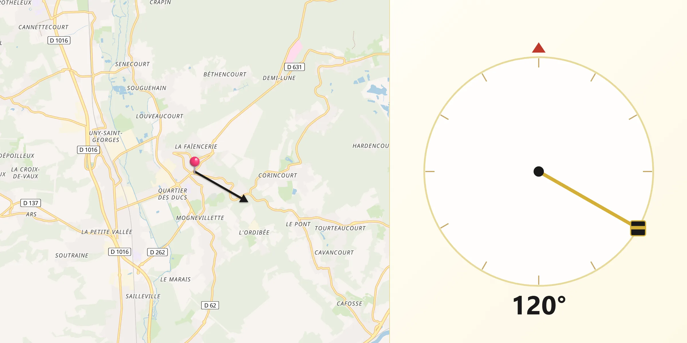 Direction vers la Qibla depuis Liancourt