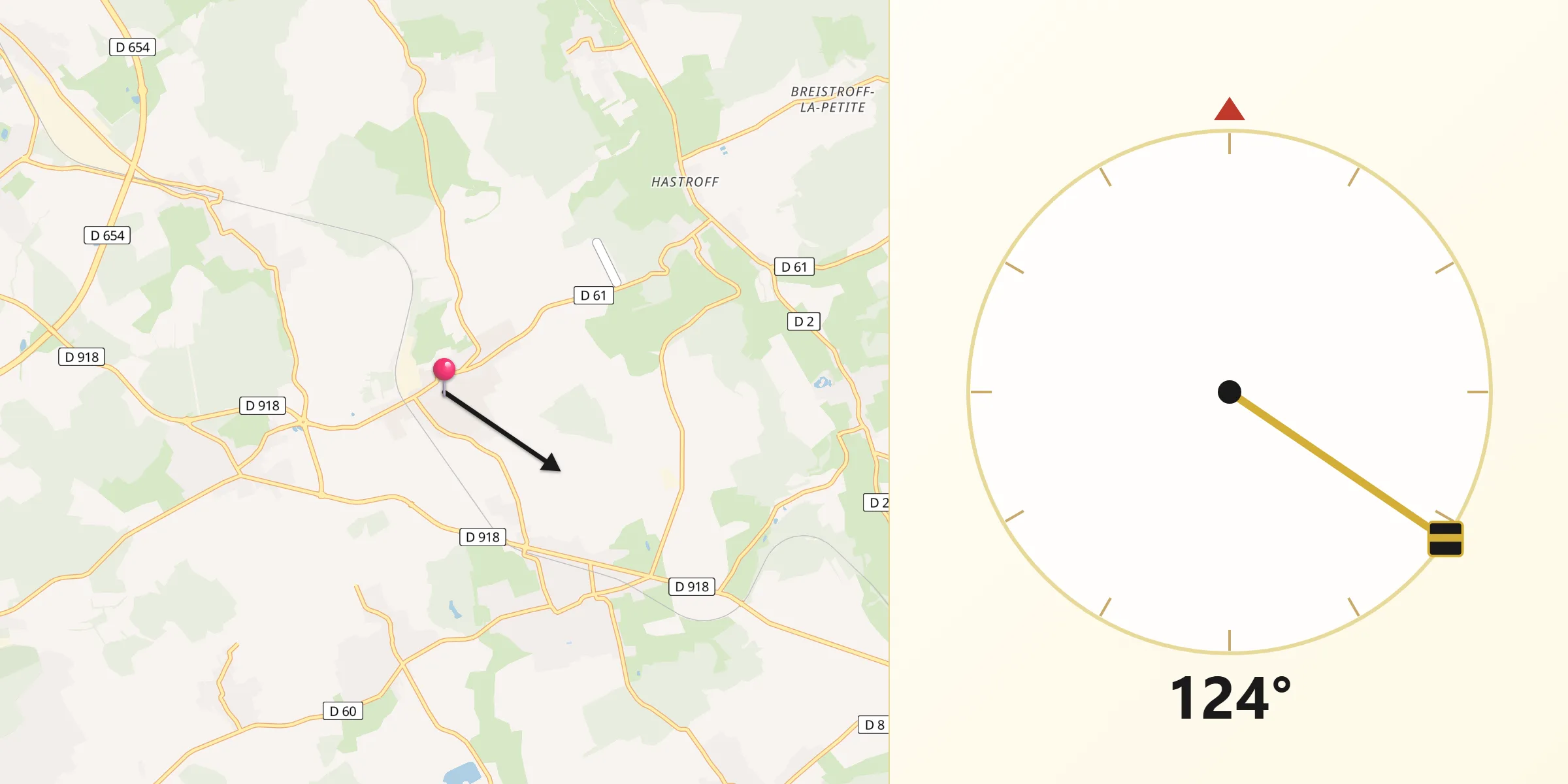 Direction vers la Qibla depuis Distroff