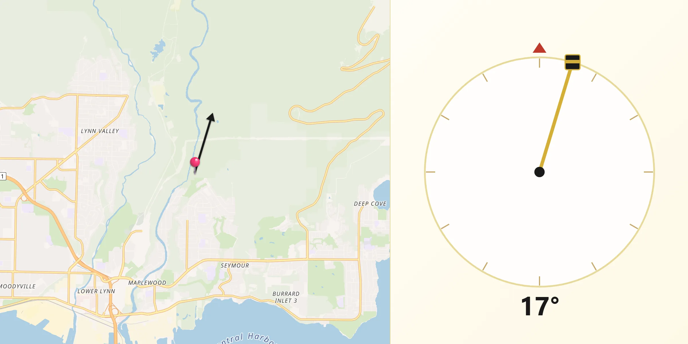Qibla Direction from Metro Vancouver Regional