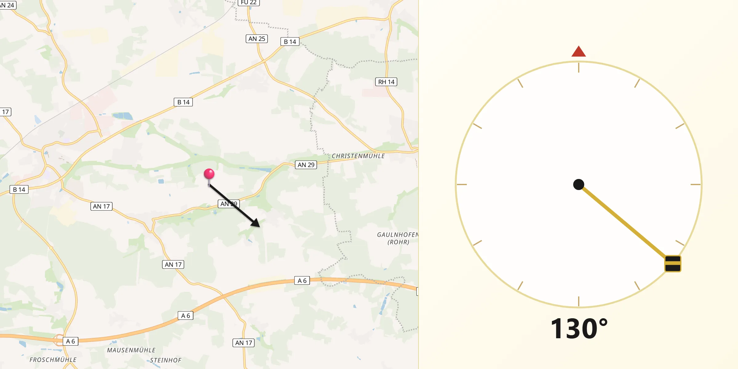 Qibla-Richtung von Regierungsbezirk Mittelfranken