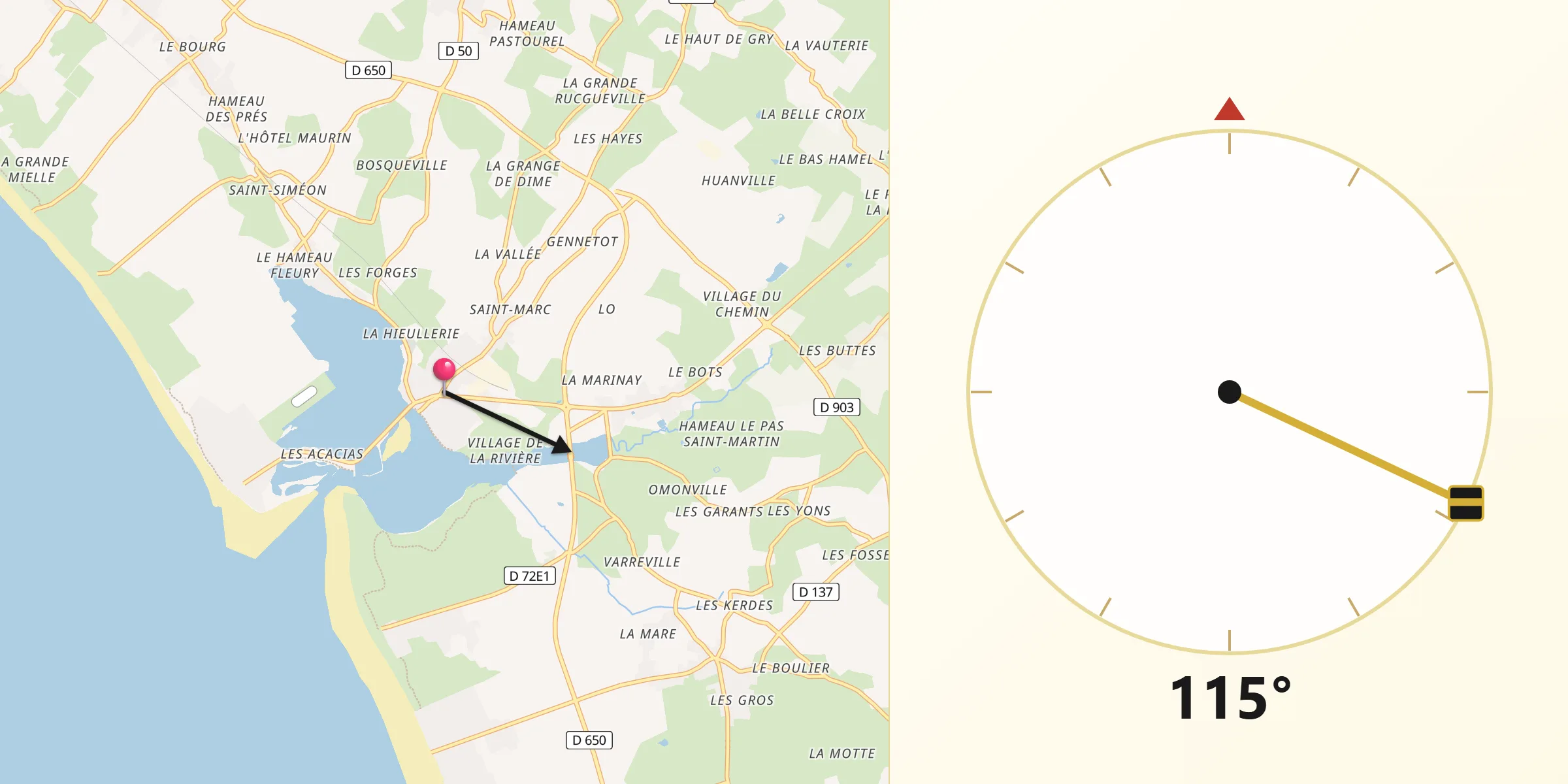 Direction vers la Qibla depuis Portbail