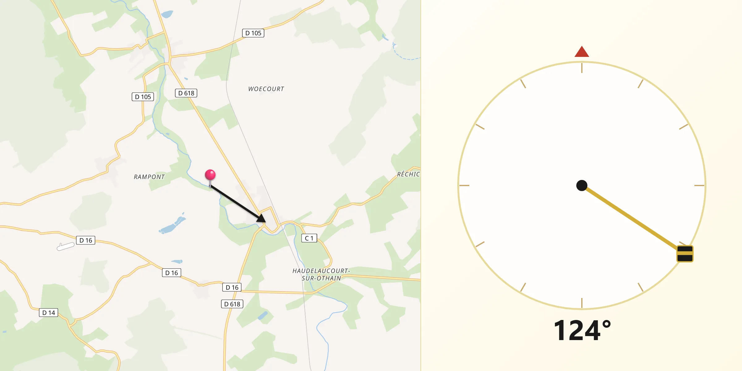 Direction vers la Qibla depuis Spincourt