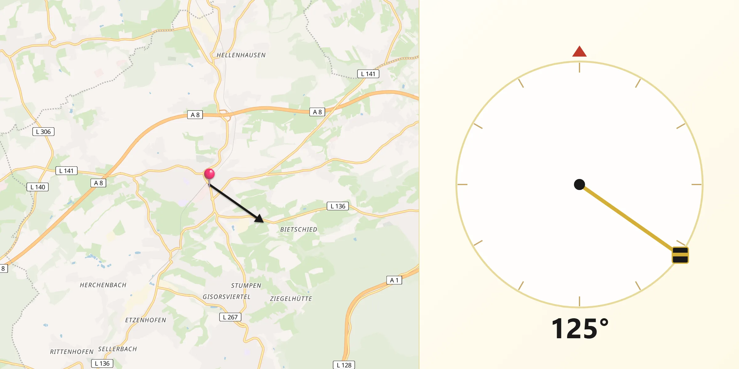 Qibla-Richtung von Heusweiler