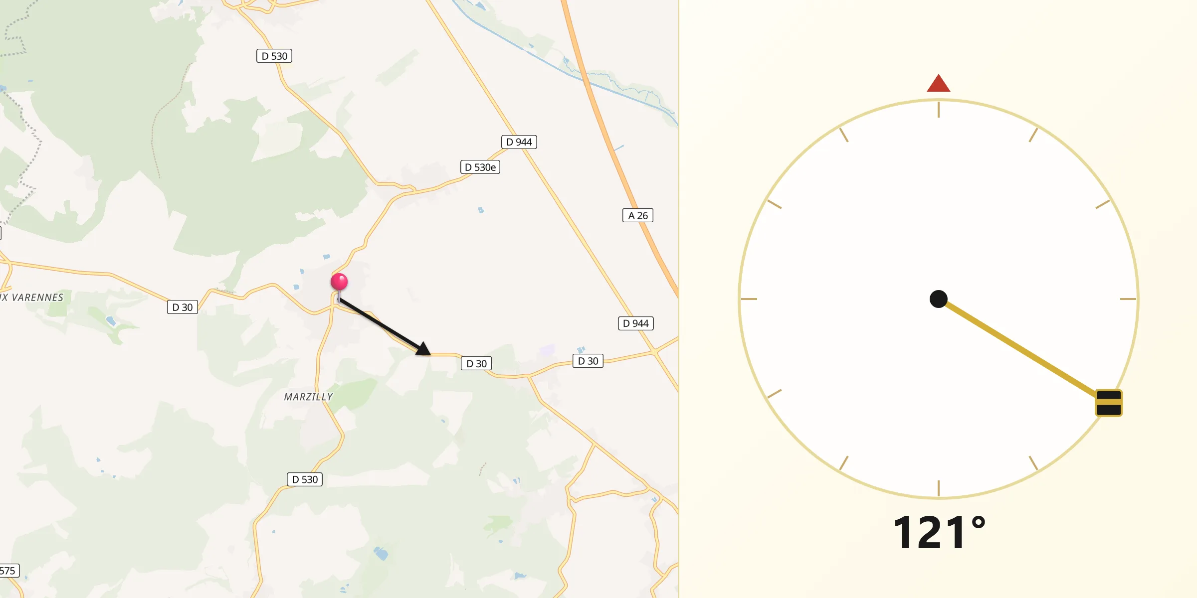 Direction vers la Qibla depuis Hermonville