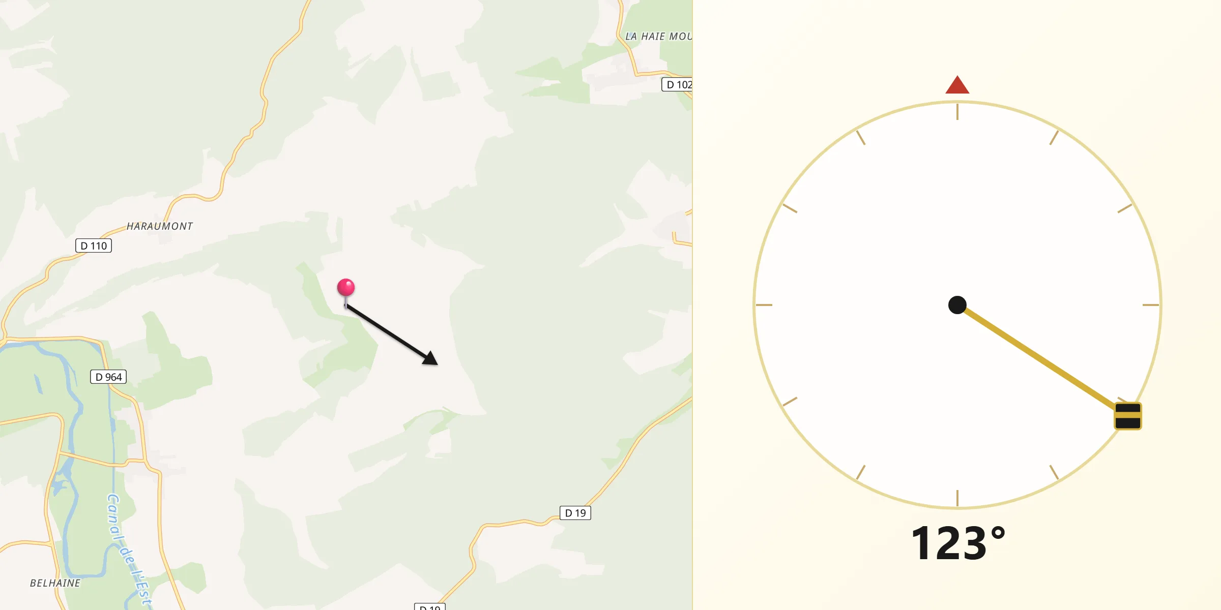 Direction vers la Qibla depuis Réville-aux-Bois