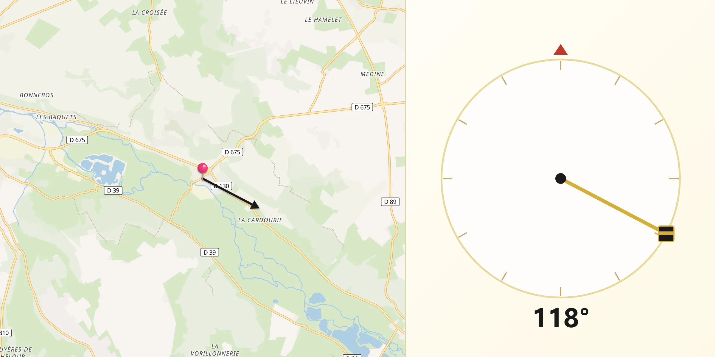 Direction vers la Qibla depuis Corneville-sur-Risle