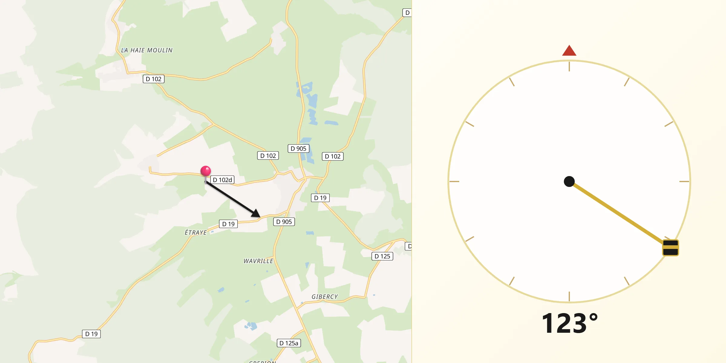 Direction vers la Qibla depuis Damvillers