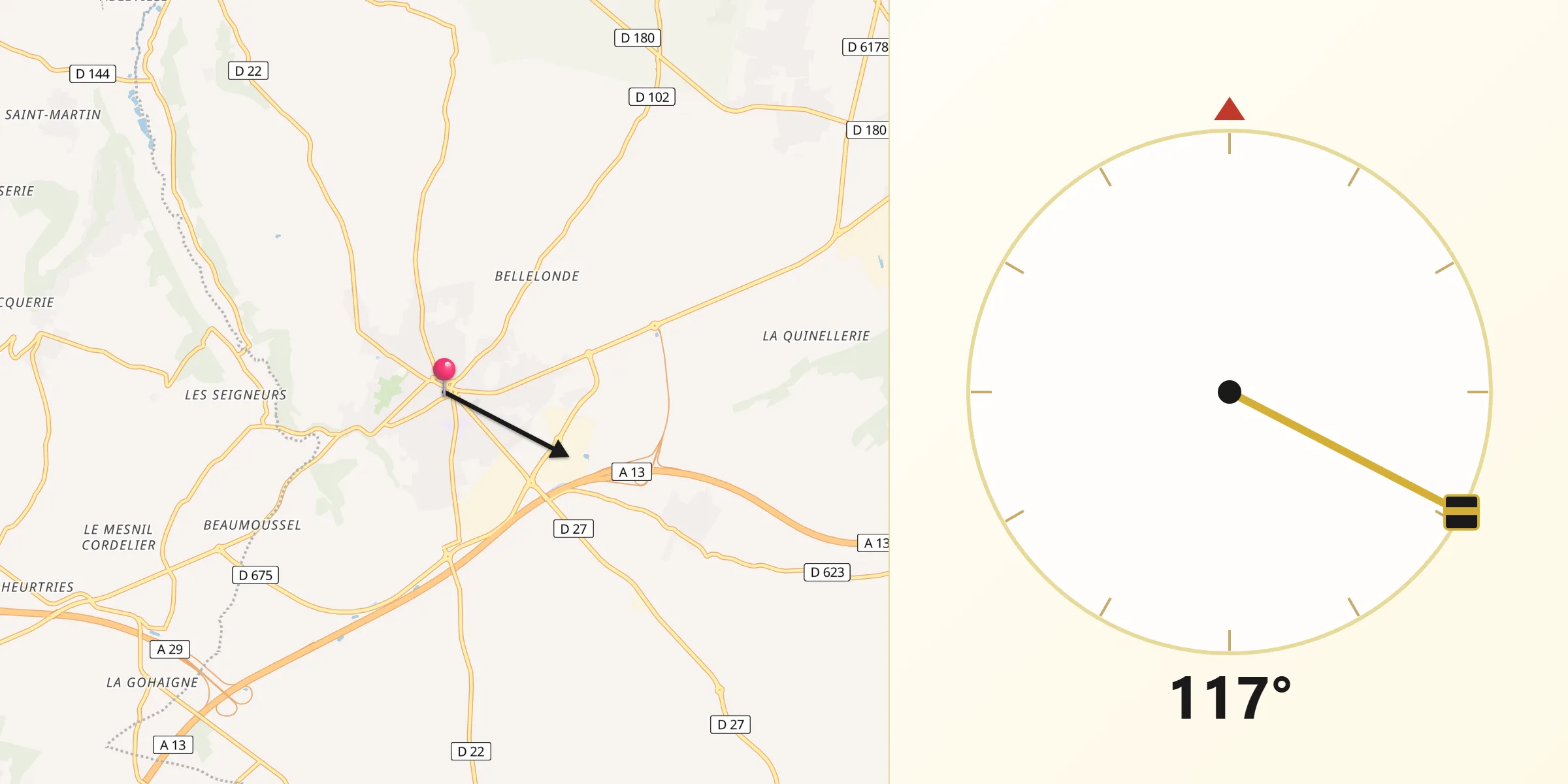 Direction vers la Qibla depuis Beuzeville
