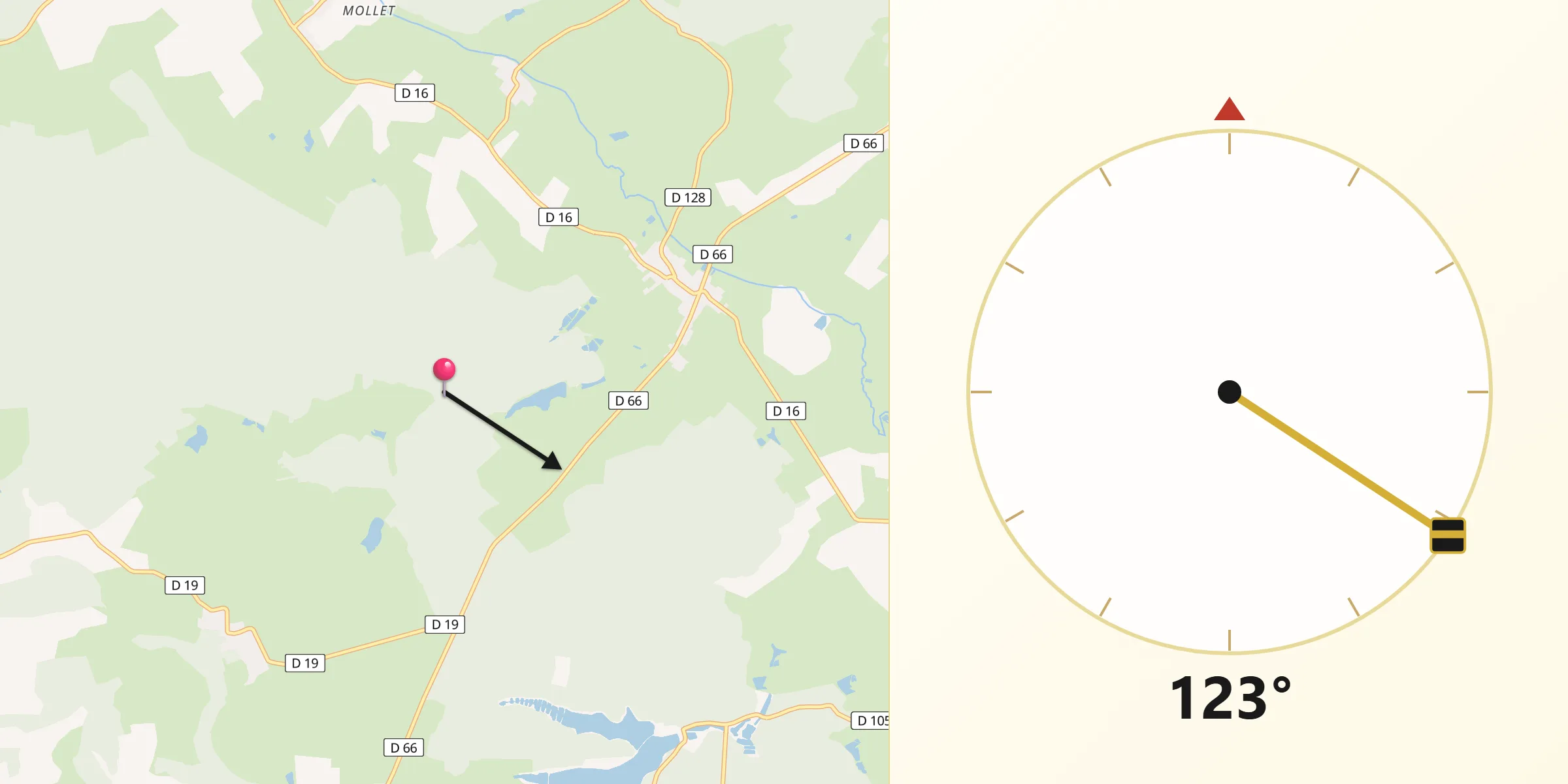 Direction vers la Qibla depuis Mangiennes
