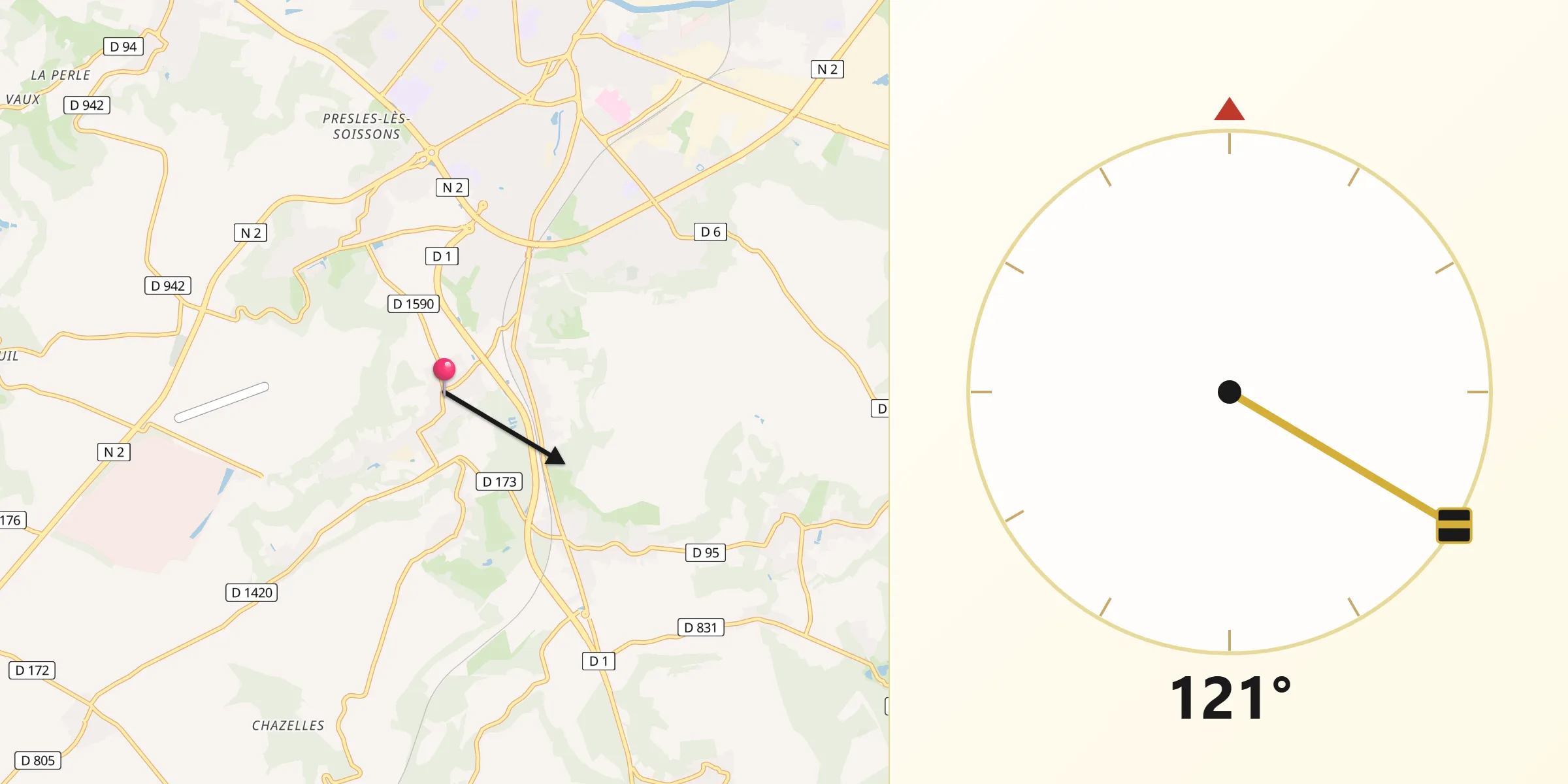 Direction vers la Qibla depuis Courmelles