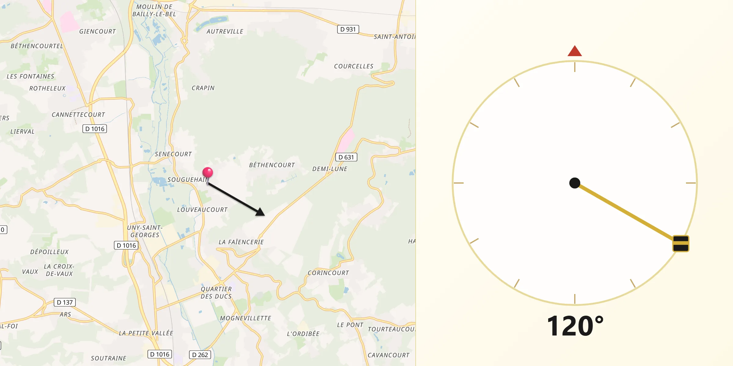 Direction vers la Qibla depuis Bailleval
