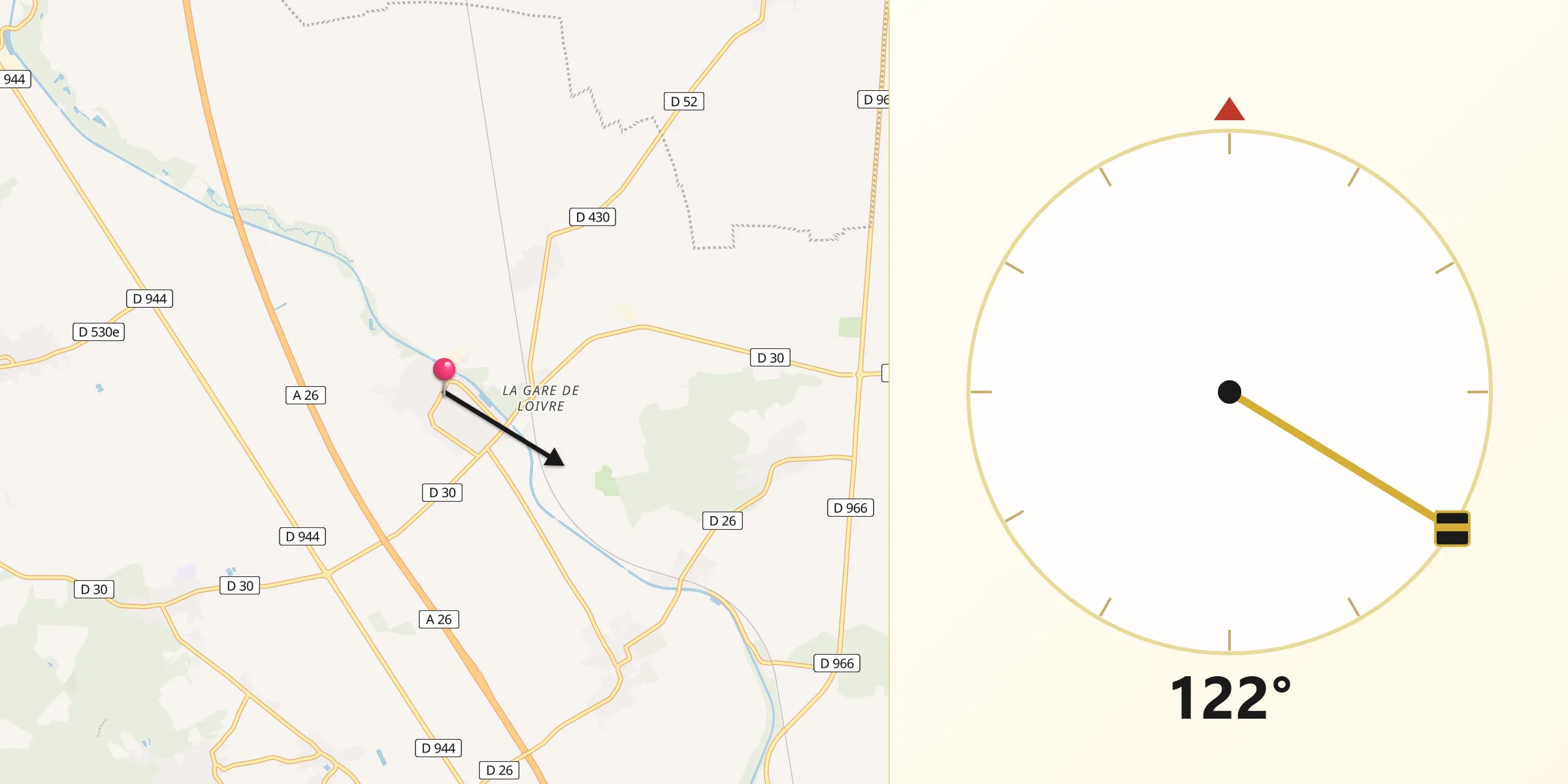 Direction vers la Qibla depuis Loivre