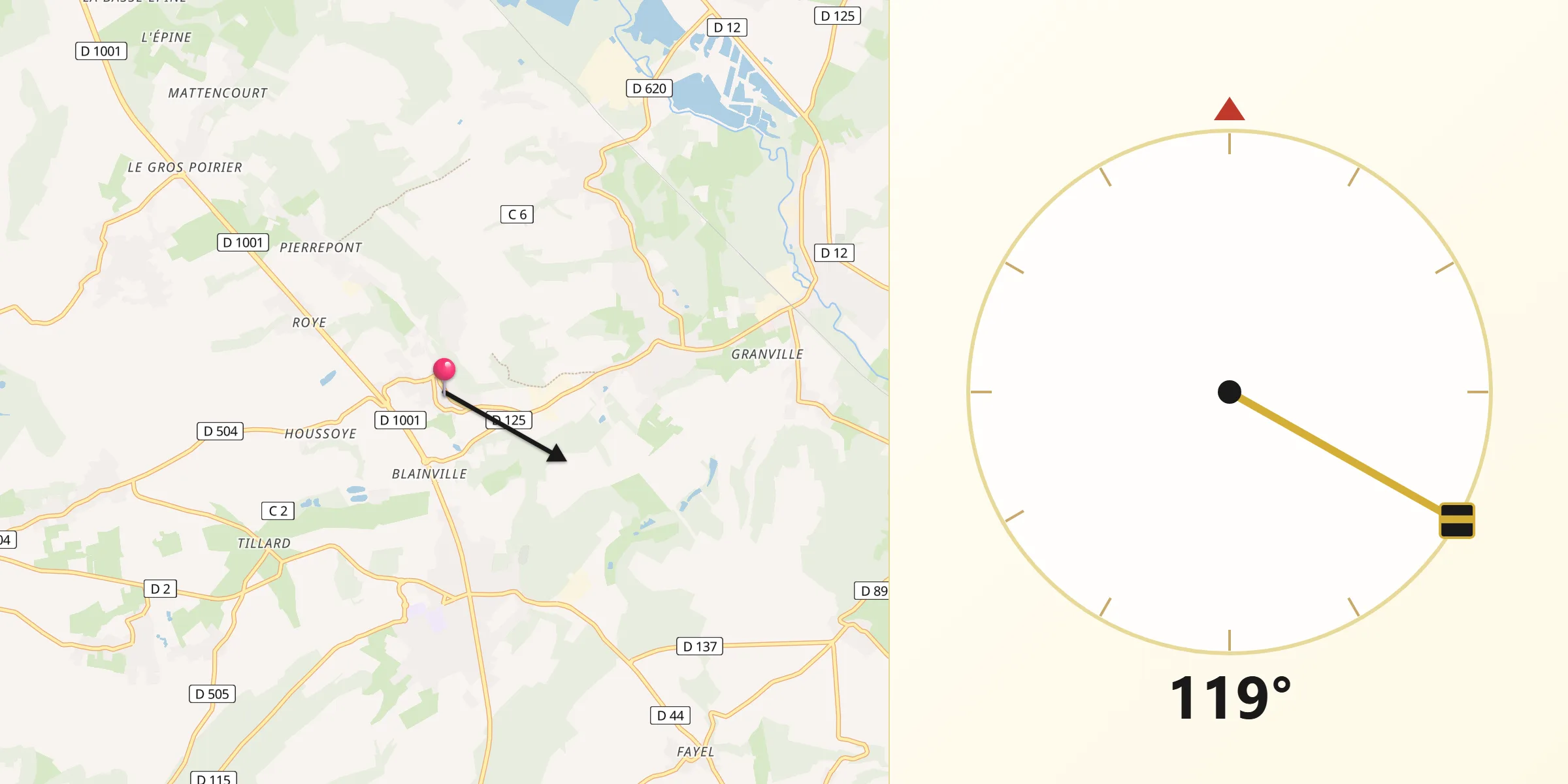 Direction vers la Qibla depuis Ponchon