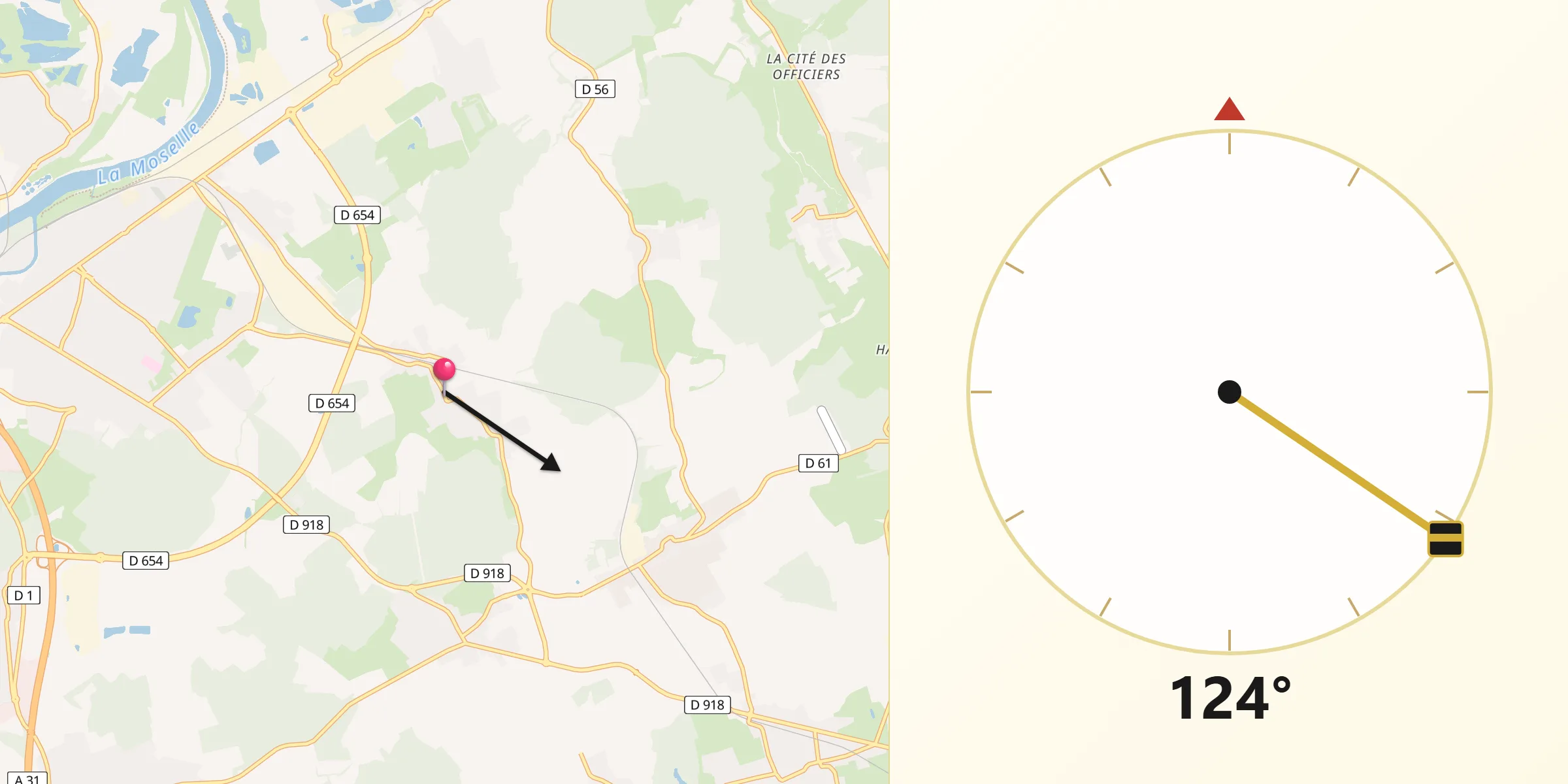 Direction vers la Qibla depuis Kuntzig