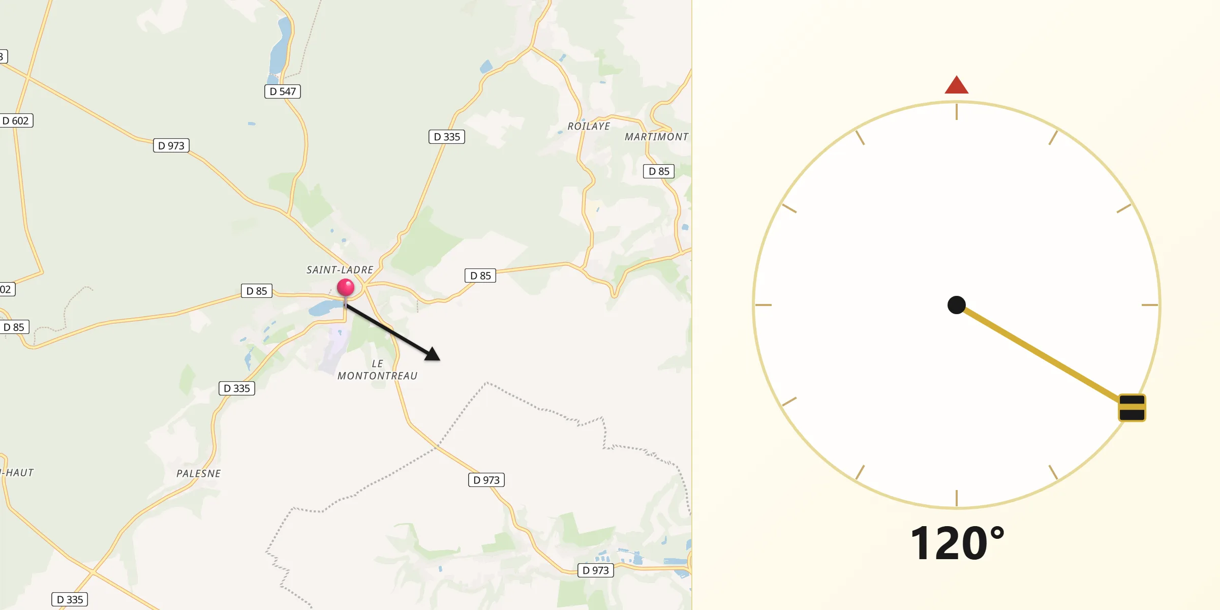 Direction vers la Qibla depuis Pierrefonds