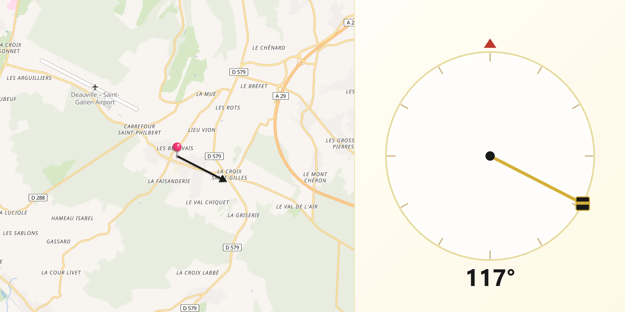 Direction vers la Qibla depuis Saint-Gatien-des-Bois