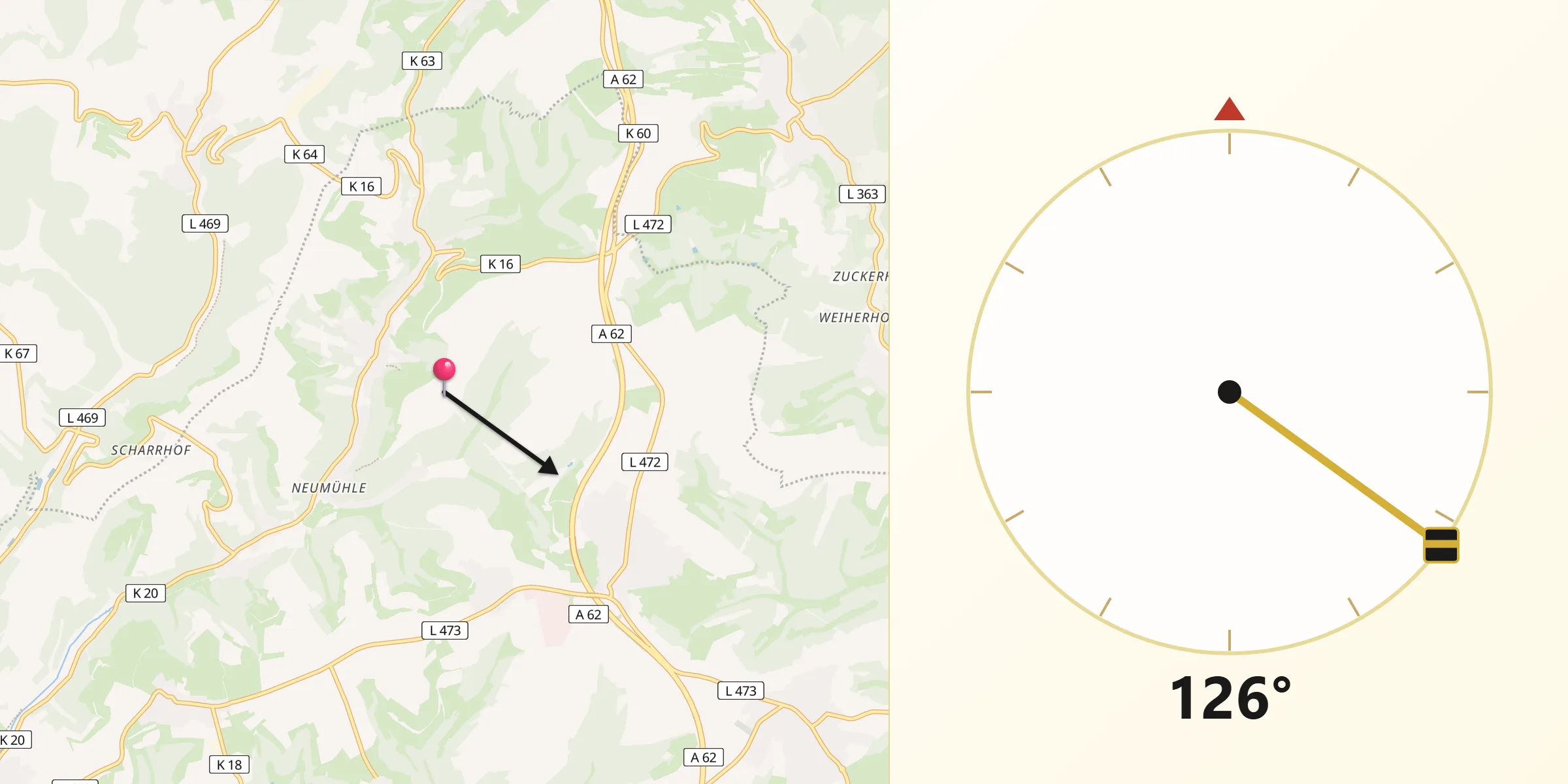 Qibla-Richtung von Obernheim-Kirchenarnbach
