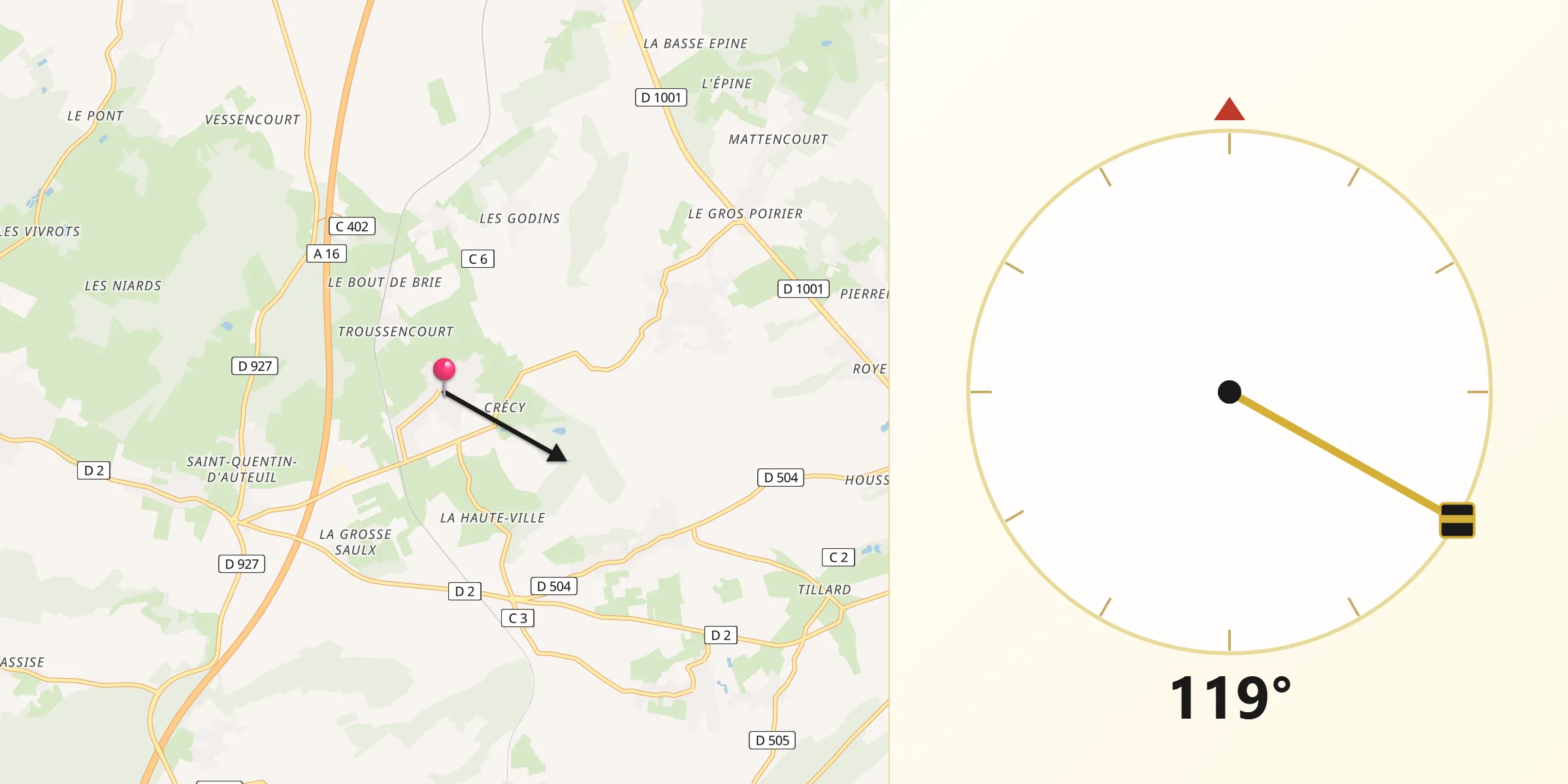 Direction vers la Qibla depuis Saint-Sulpice