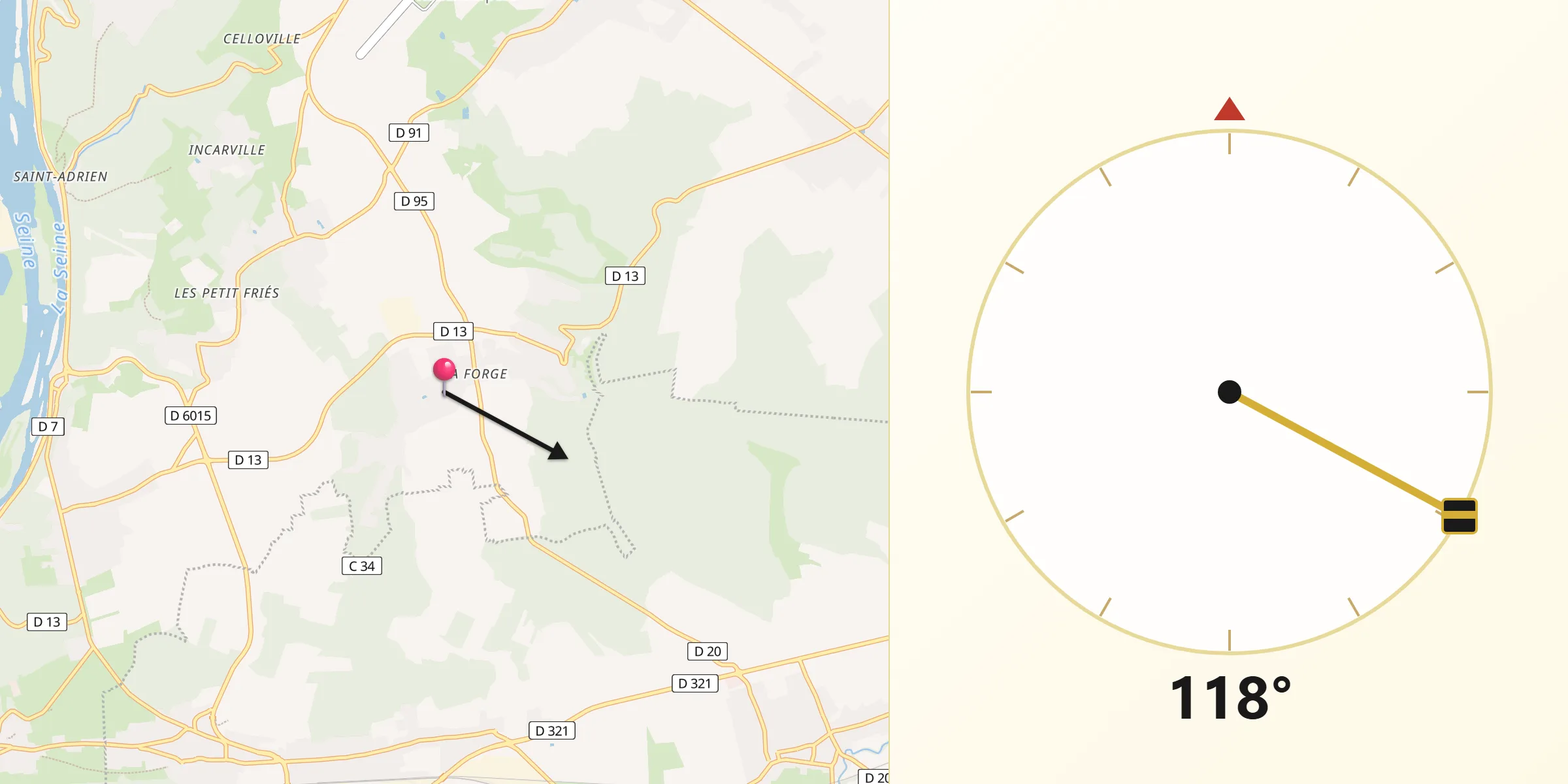 Direction vers la Qibla depuis Ymare