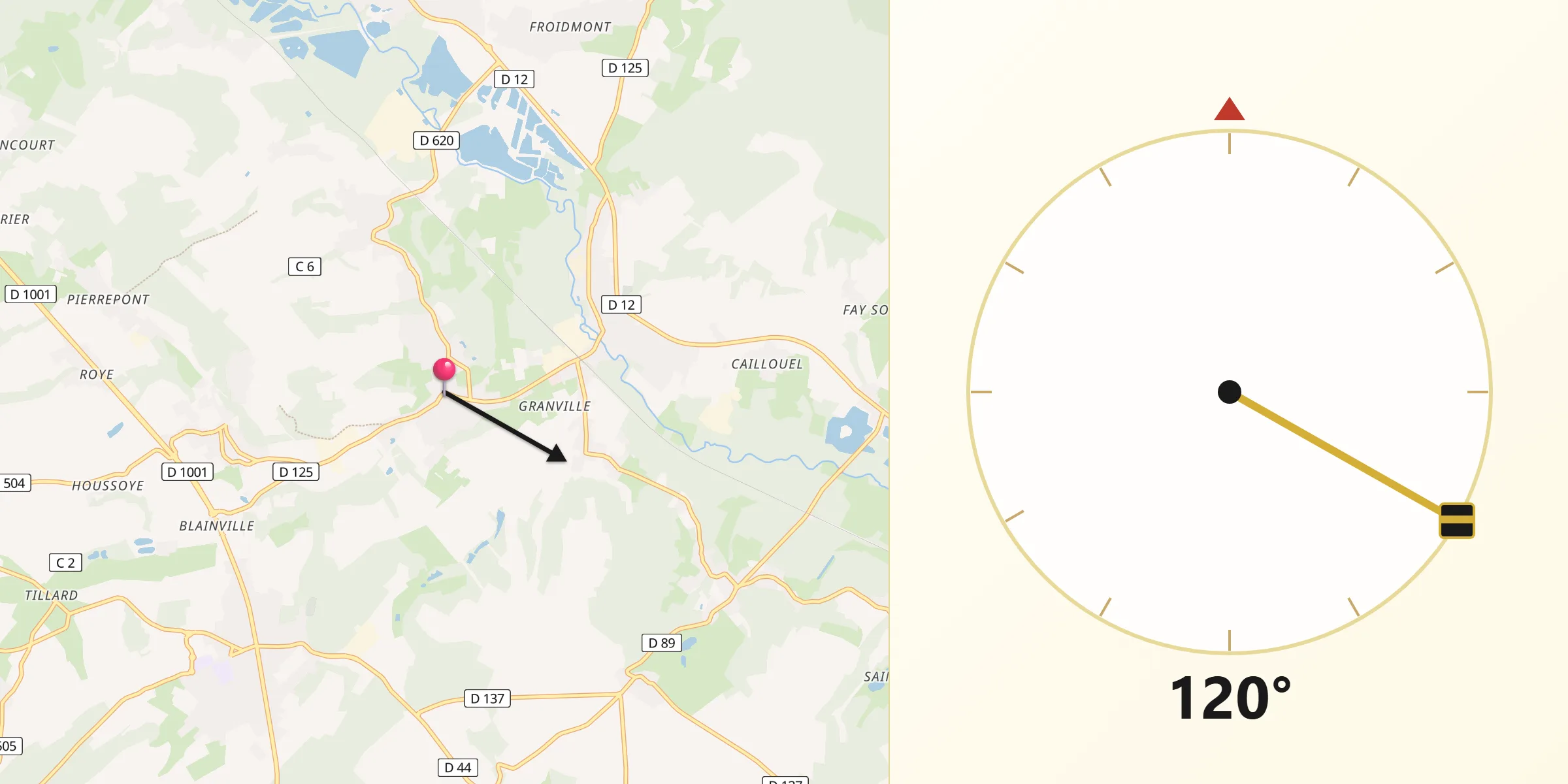 Direction vers la Qibla depuis Berthecourt