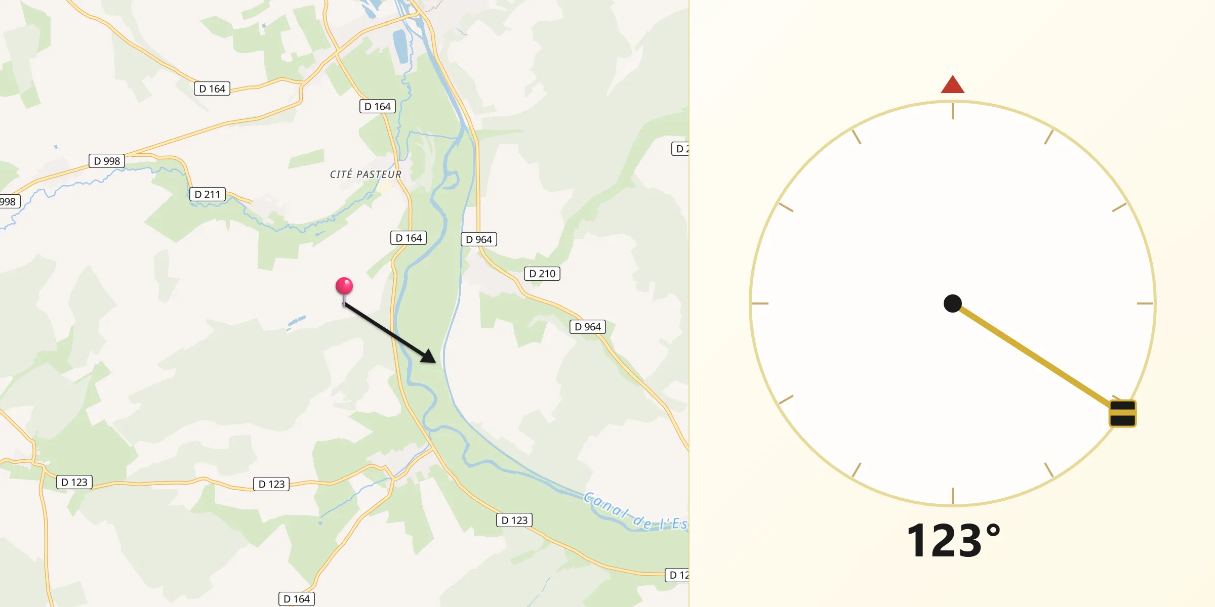 Direction vers la Qibla depuis Liny-devant-Dun