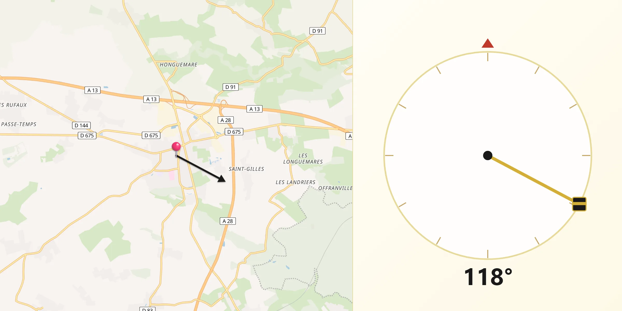 Direction vers la Qibla depuis Bourg-Achard