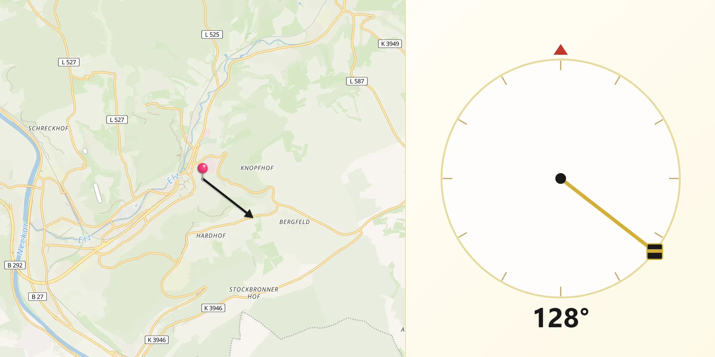 Qibla-Richtung von Mosbach
