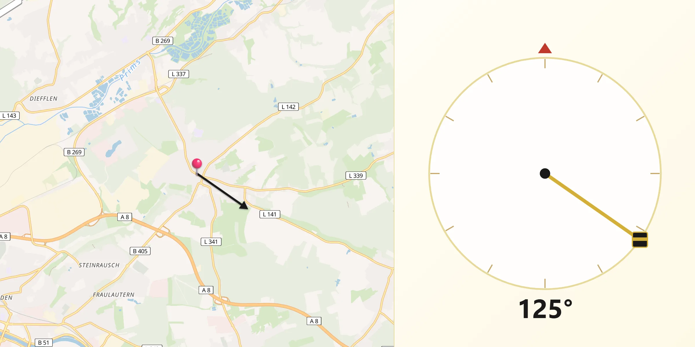 Qibla-Richtung von Saarwellingen