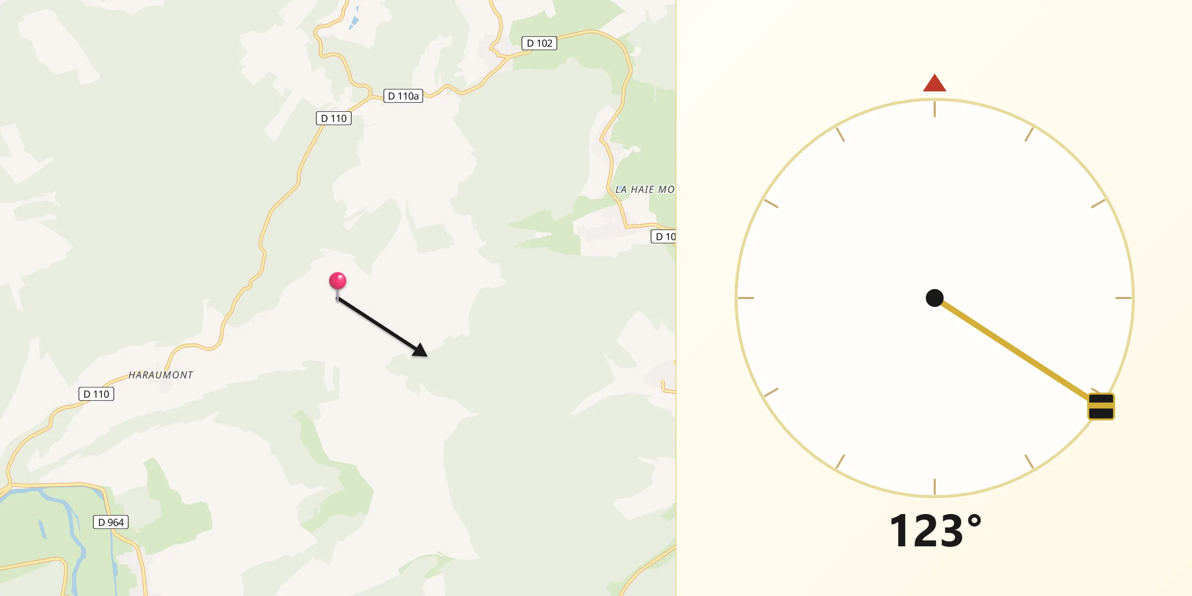 Direction vers la Qibla depuis Écurey-en-Verdunois