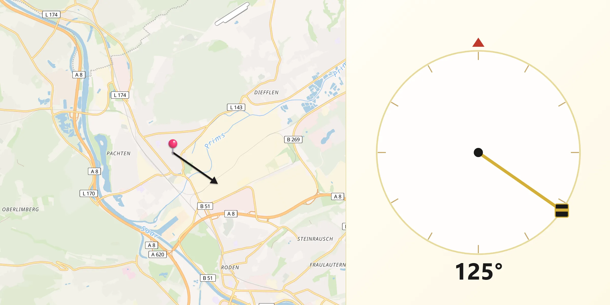 Qibla-Richtung von Dillingen/Saar
