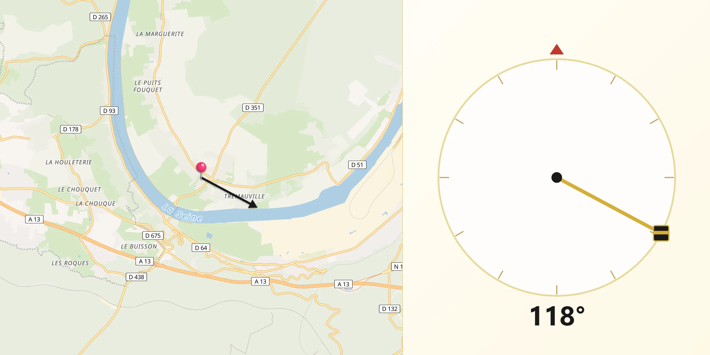 Direction vers la Qibla depuis Sahurs