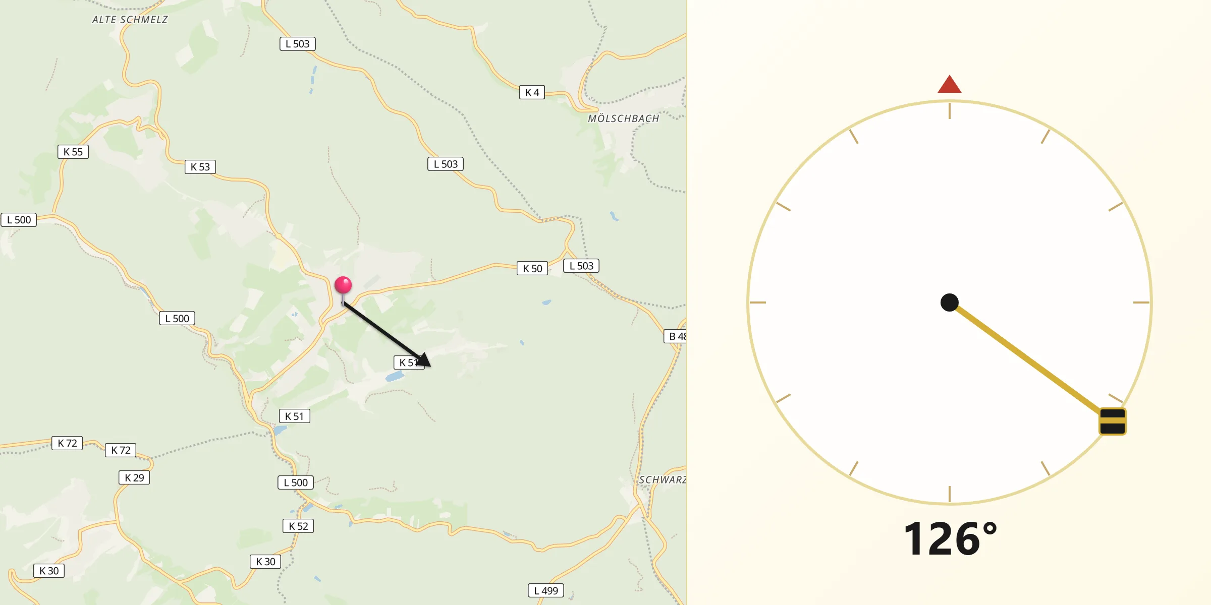 Qibla-Richtung von Trippstadt