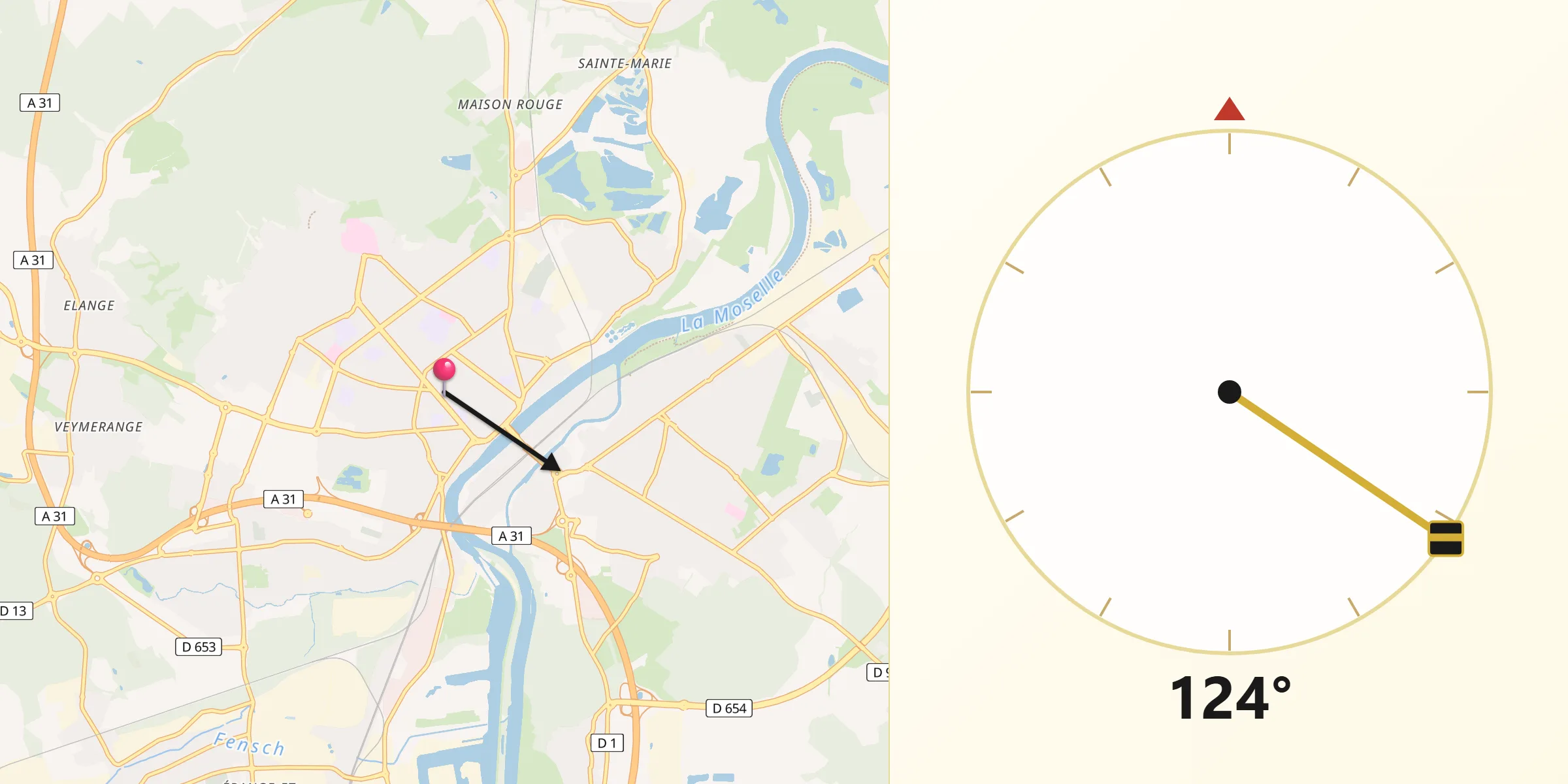 Direction vers la Qibla depuis Thionville