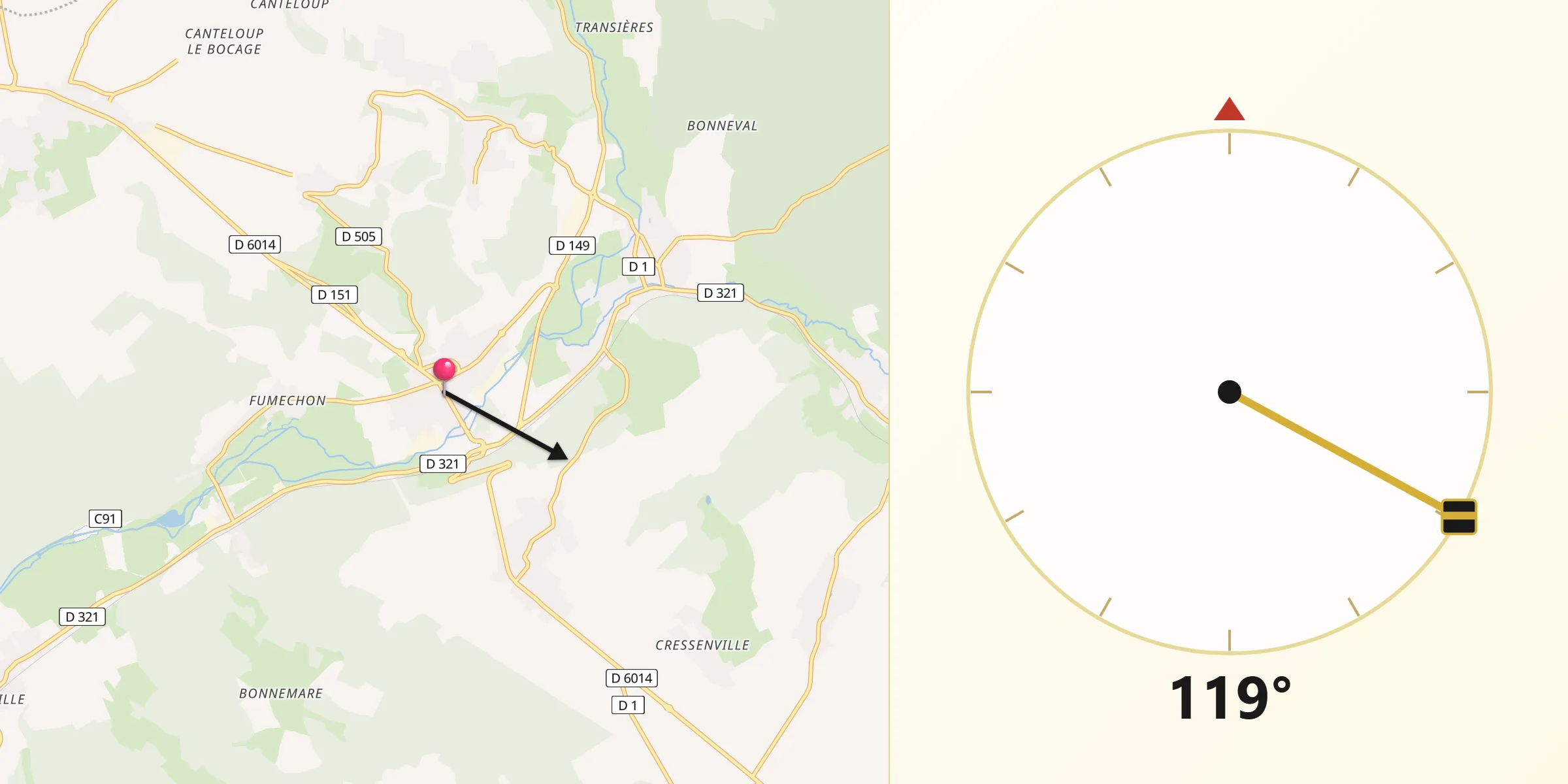 Direction vers la Qibla depuis Fleury-sur-Andelle