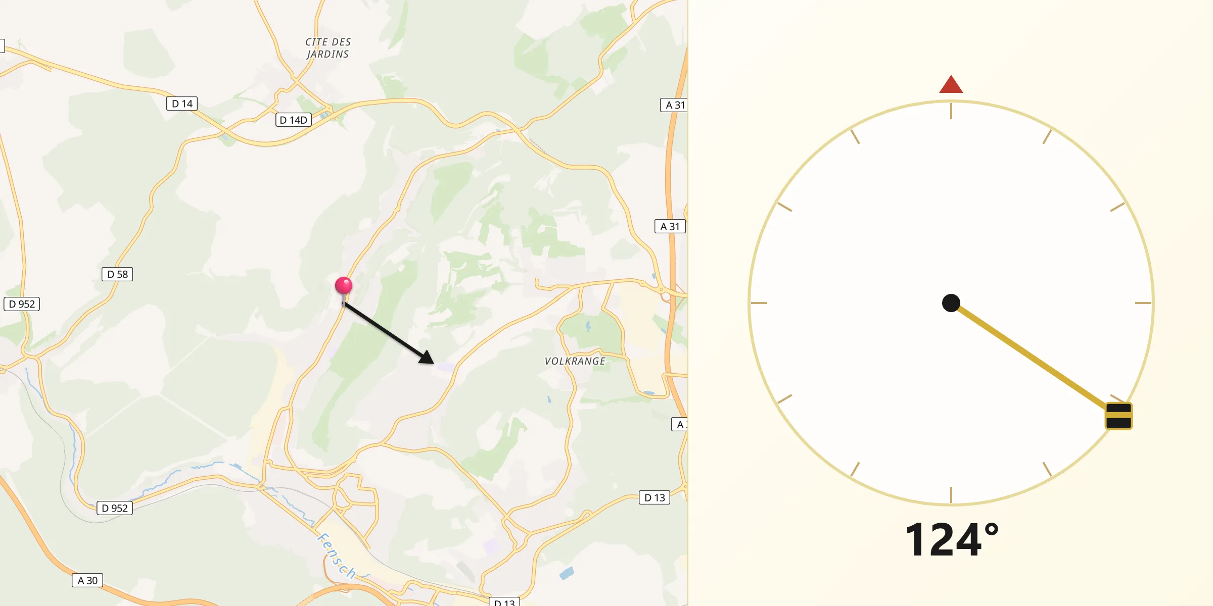 Direction vers la Qibla depuis Algrange