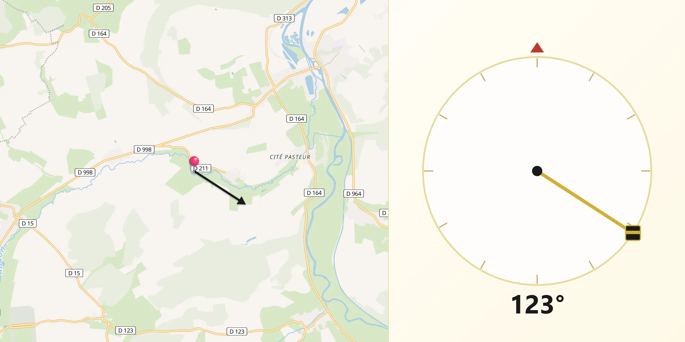 Direction vers la Qibla depuis Cléry-le-Petit