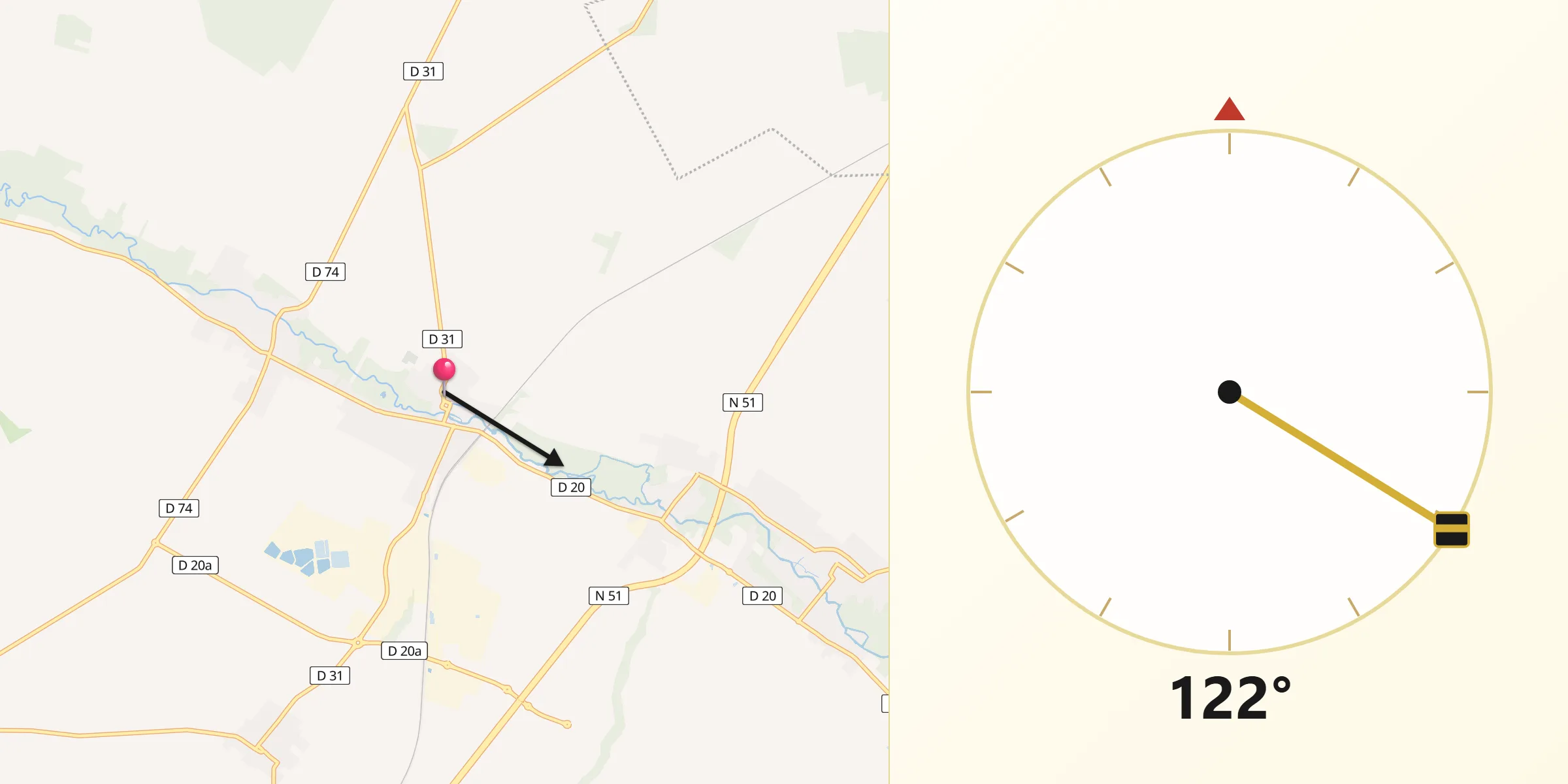 Direction vers la Qibla depuis Bazancourt