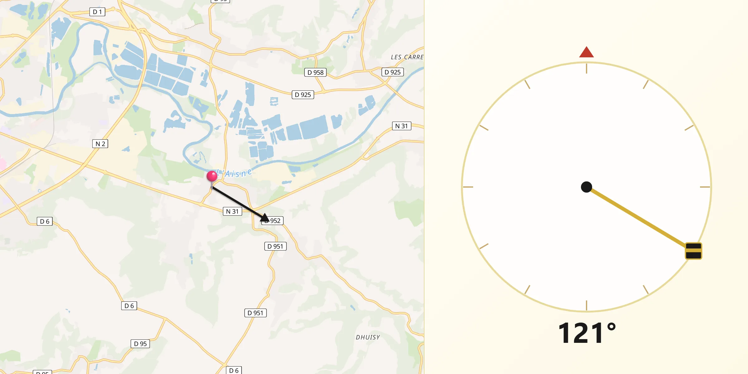 Direction vers la Qibla depuis Venizel