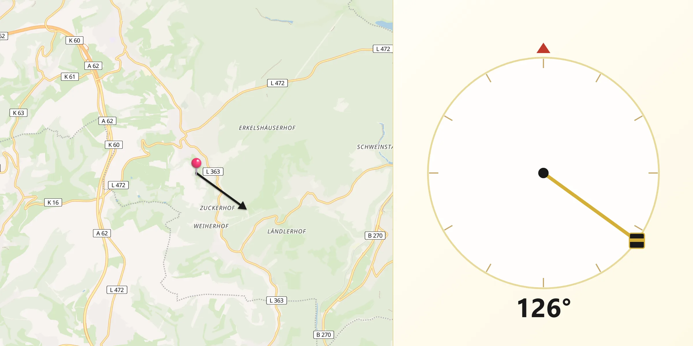 Qibla-Richtung von Queidersbach