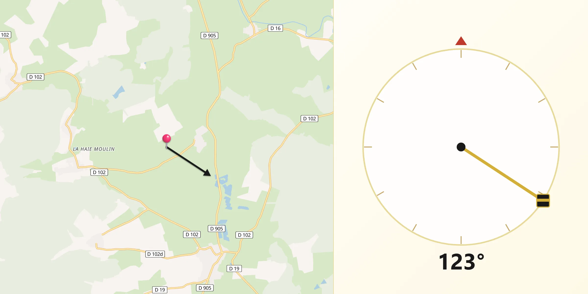 Direction vers la Qibla depuis Peuvillers